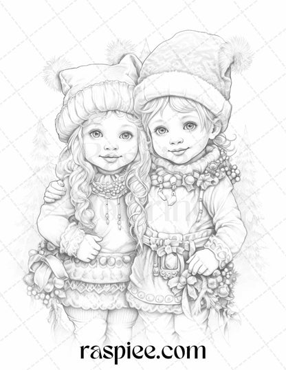 110 Christmas Elves Grayscale Coloring Pages Printable for Adults Kids, PDF File Instant Download