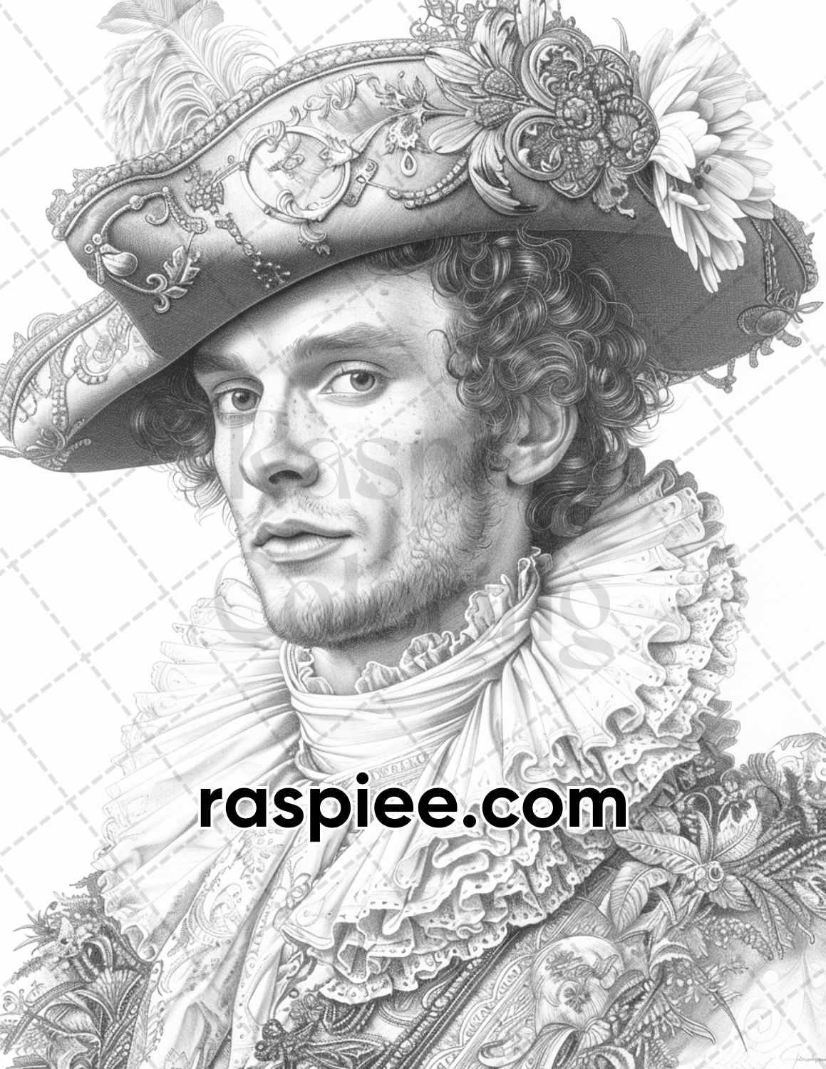 100 Elizabethan British Royal Portraits Grayscale Adult Coloring Pages, Printable PDF Instant Download