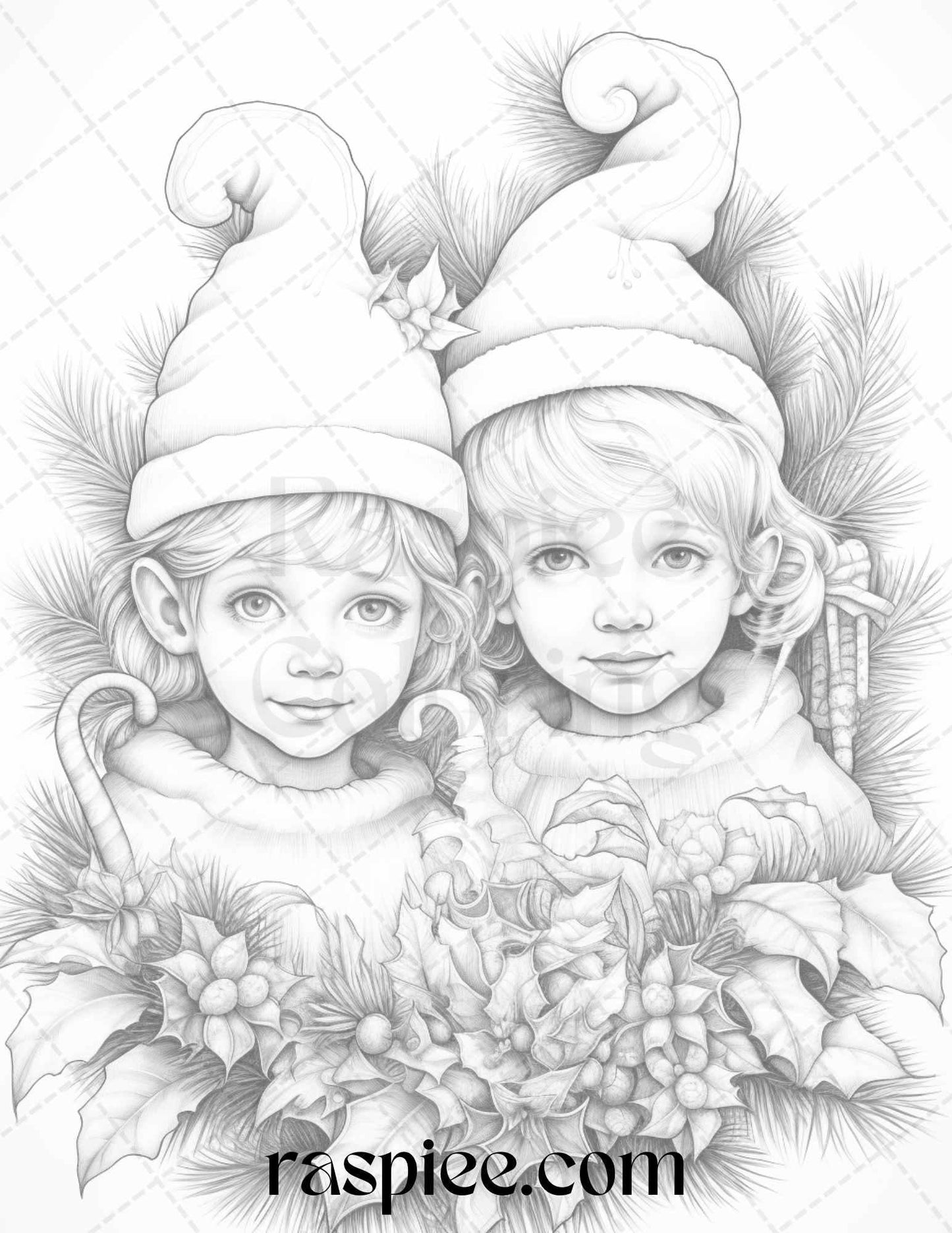 110 Christmas Elves Grayscale Coloring Pages Printable for Adults Kids, PDF File Instant Download