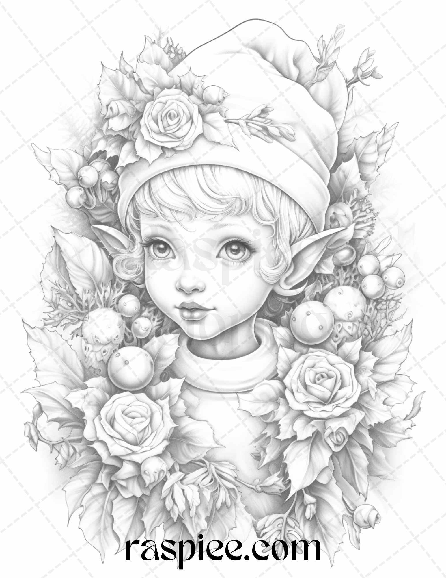 110 Christmas Elves Grayscale Coloring Pages Printable for Adults Kids, PDF File Instant Download