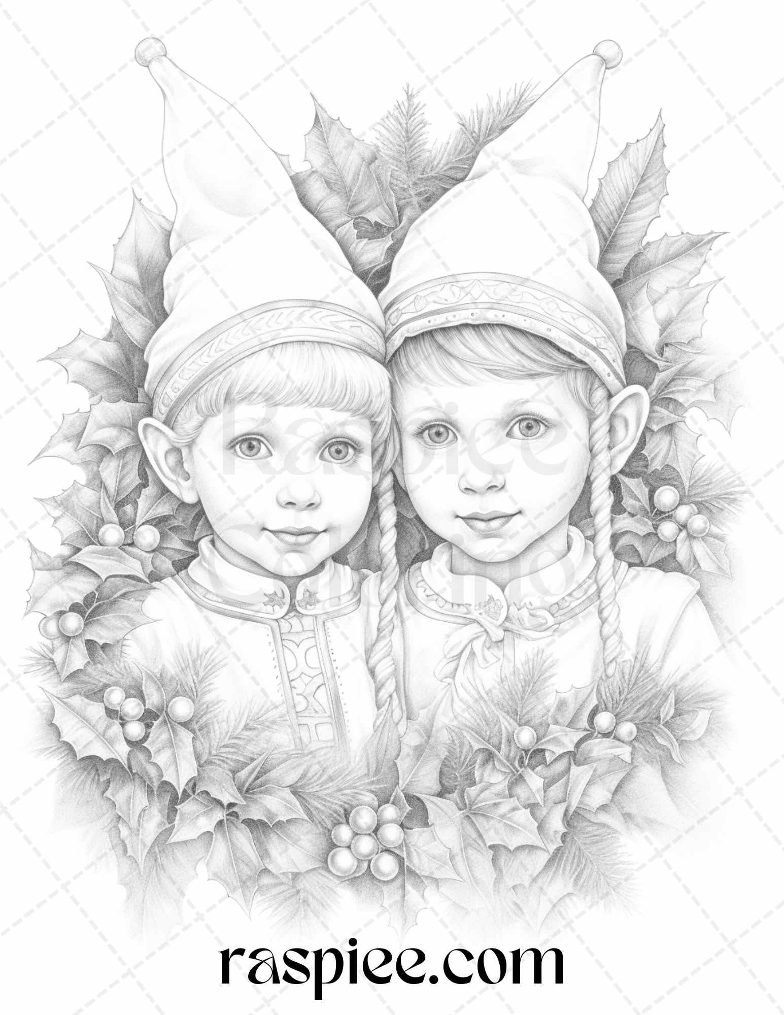 110 Christmas Elves Grayscale Coloring Pages Printable for Adults Kids, PDF File Instant Download