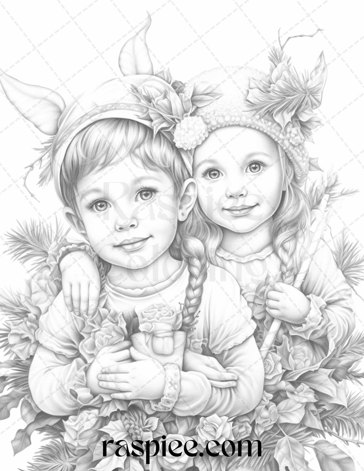 110 Christmas Elves Grayscale Coloring Pages Printable for Adults Kids, PDF File Instant Download