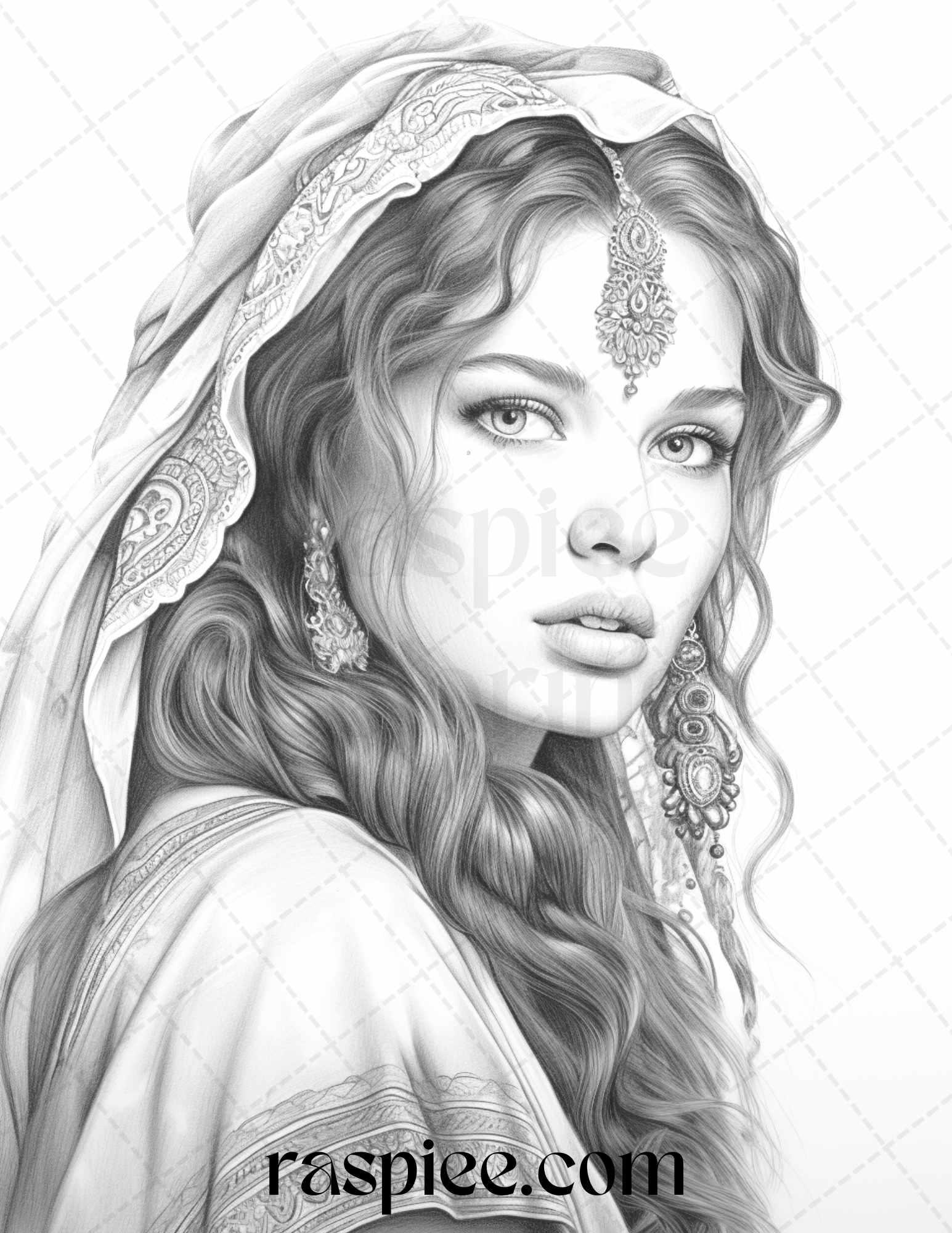 40 Beautiful Gypsy Girls Grayscale Coloring Pages Printable for Adults, PDF File Instant Download