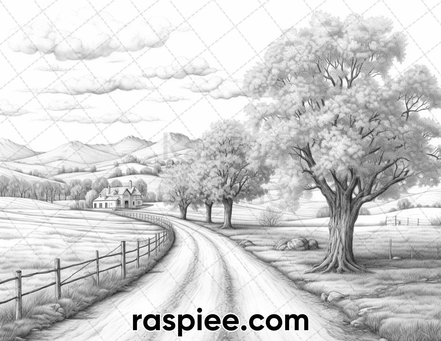 40 Spring Farm Life Grayscale Adult Coloring Pages, Printable PDF Instant Download