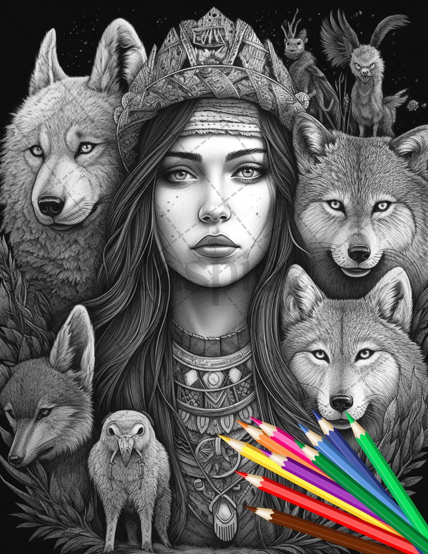 30 Native American Girls Printable Coloring Pages for Adult, Native American Culture Grayscale Coloring Book, Printable PDF File Download