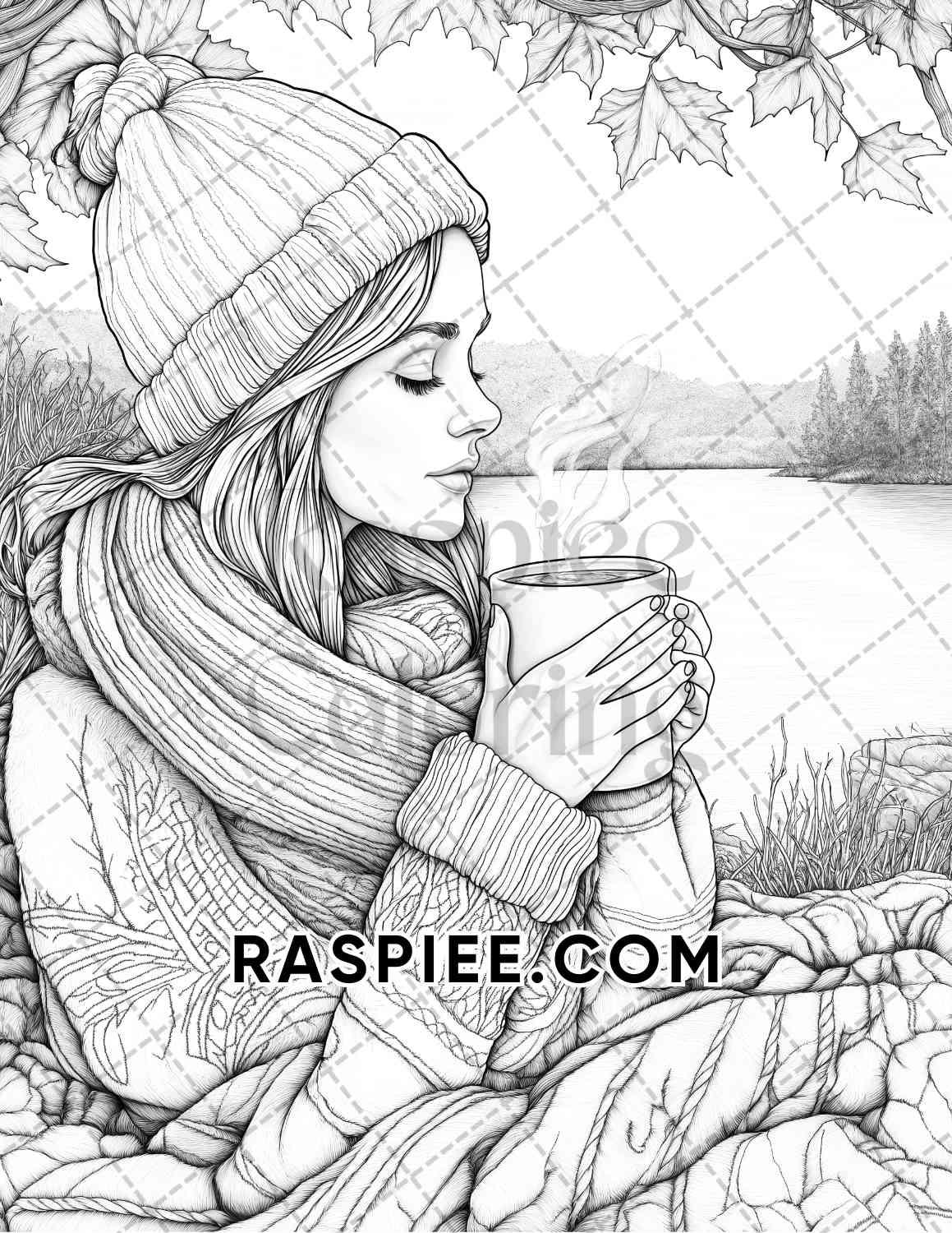 Autumn Beauties Portrait Adult Coloring Pages Printable PDF Instant Download