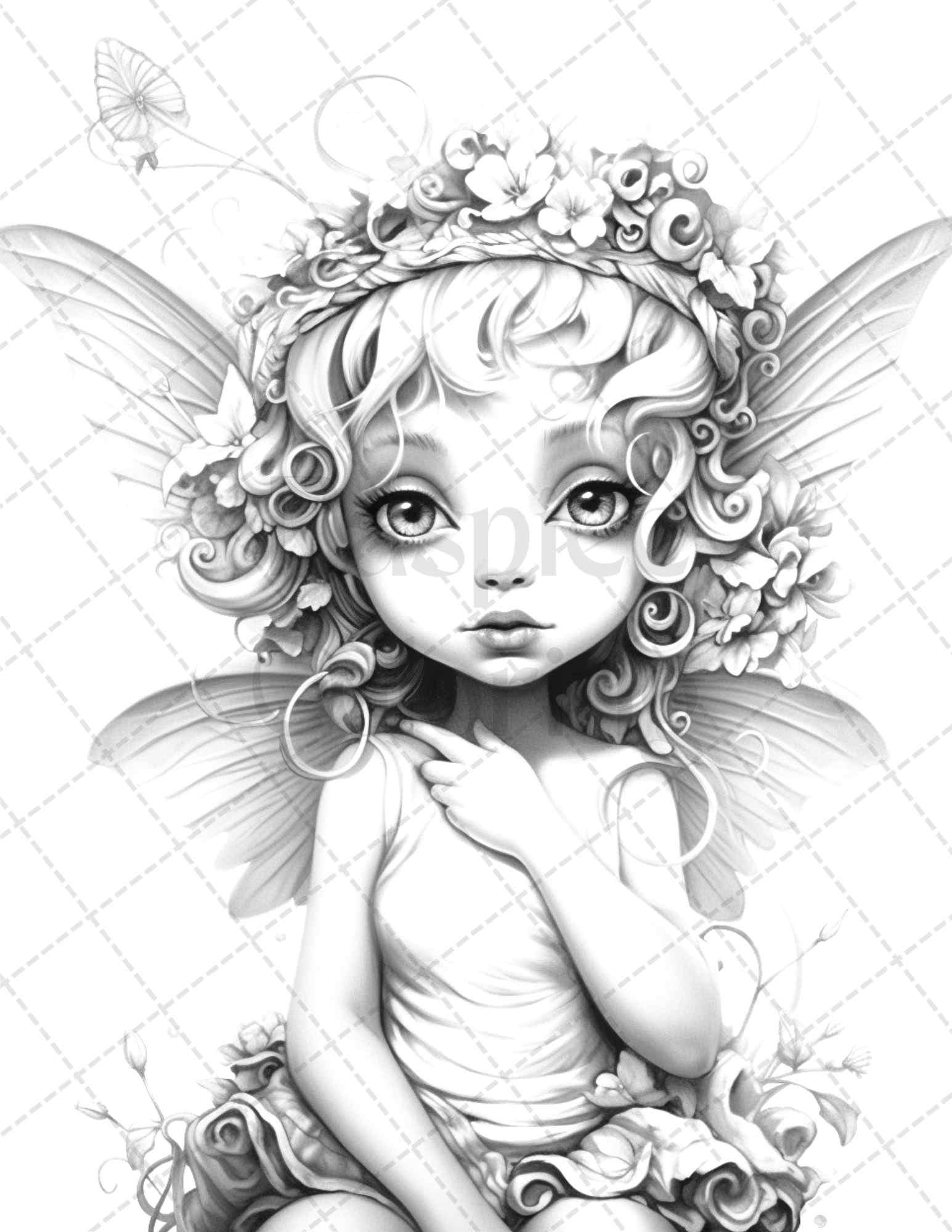 45 Adorable Chibi Fairy Grayscale Coloring Pages Printable for Adults, PDF File Instant Download