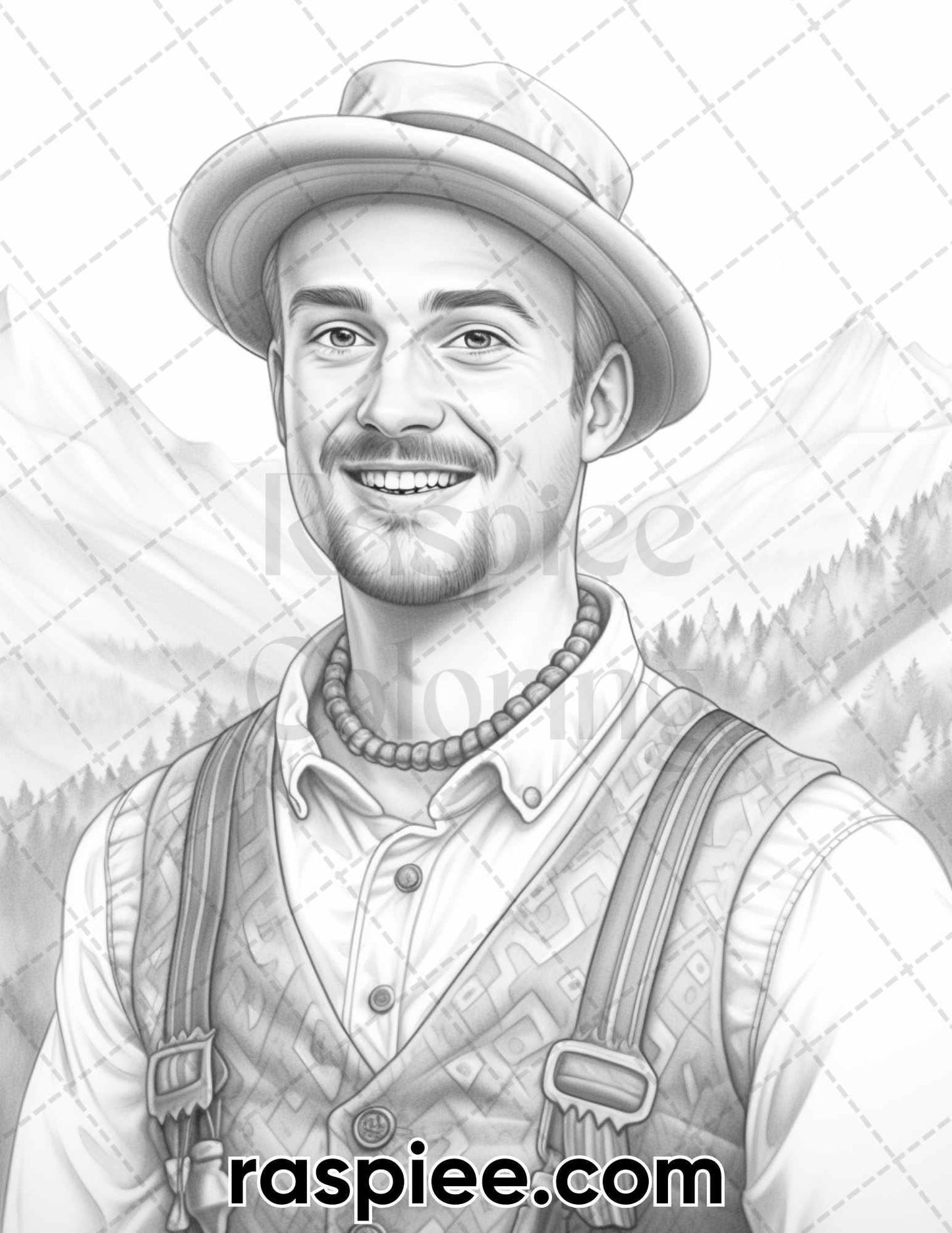 80 World Cultures Portraits Grayscale Adult Coloring Pages, Printable PDF Instant Download