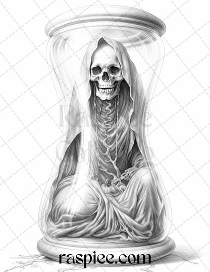 40 Halloween in Jar Grayscale Coloring Pages for Adults, Printable PDF File Instant Download