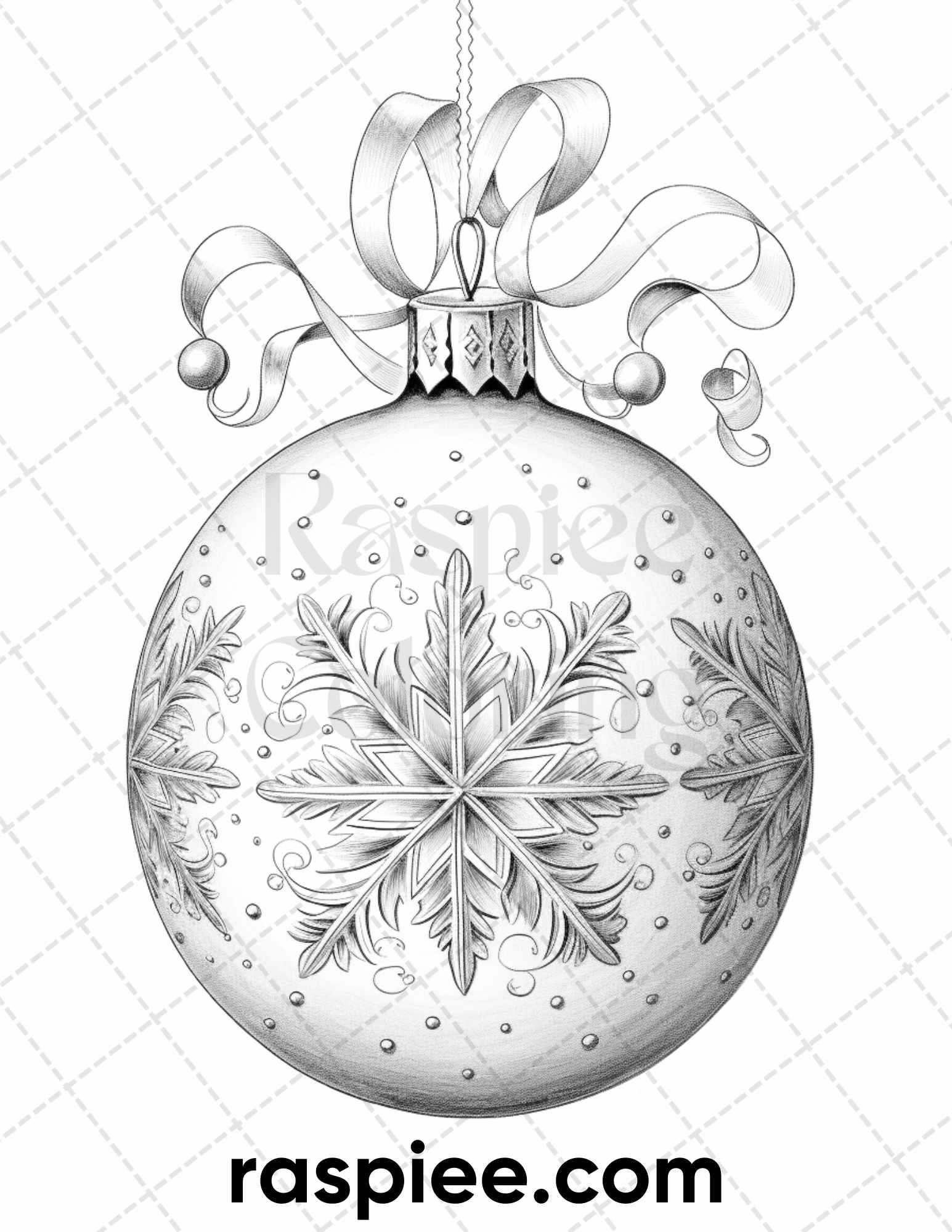 40 Christmas Balls Grayscale Coloring Pages Printable for Adults, PDF File Instant Download