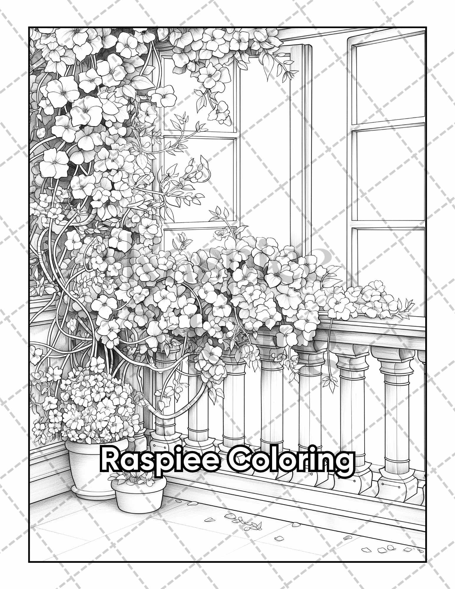 50 Balcony Garden Adult Coloring Pages Printable PDF Instant Download