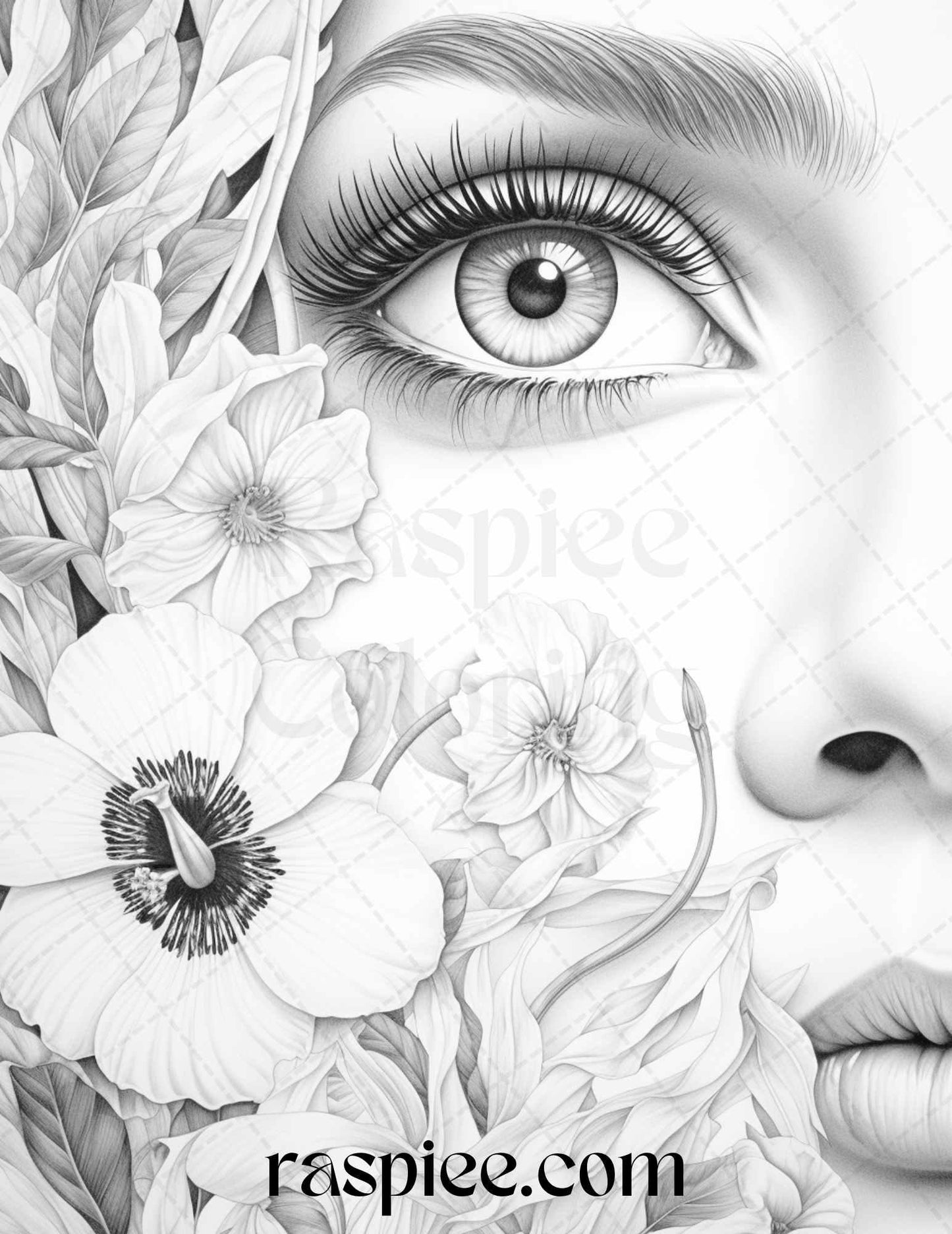 40 Charming Eyes Grayscale Coloring Pages Printable for Adults, PDF File Instant Download