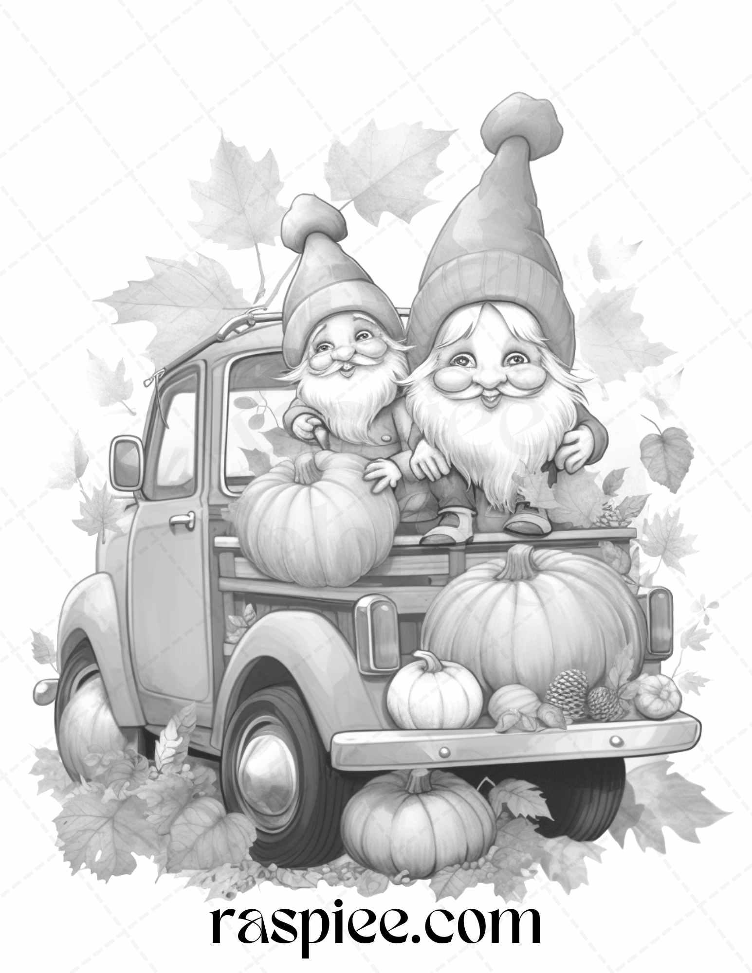 40 Fall Gnomes Grayscale Coloring Pages Printable for Adults Kids, PDF File Instant Download