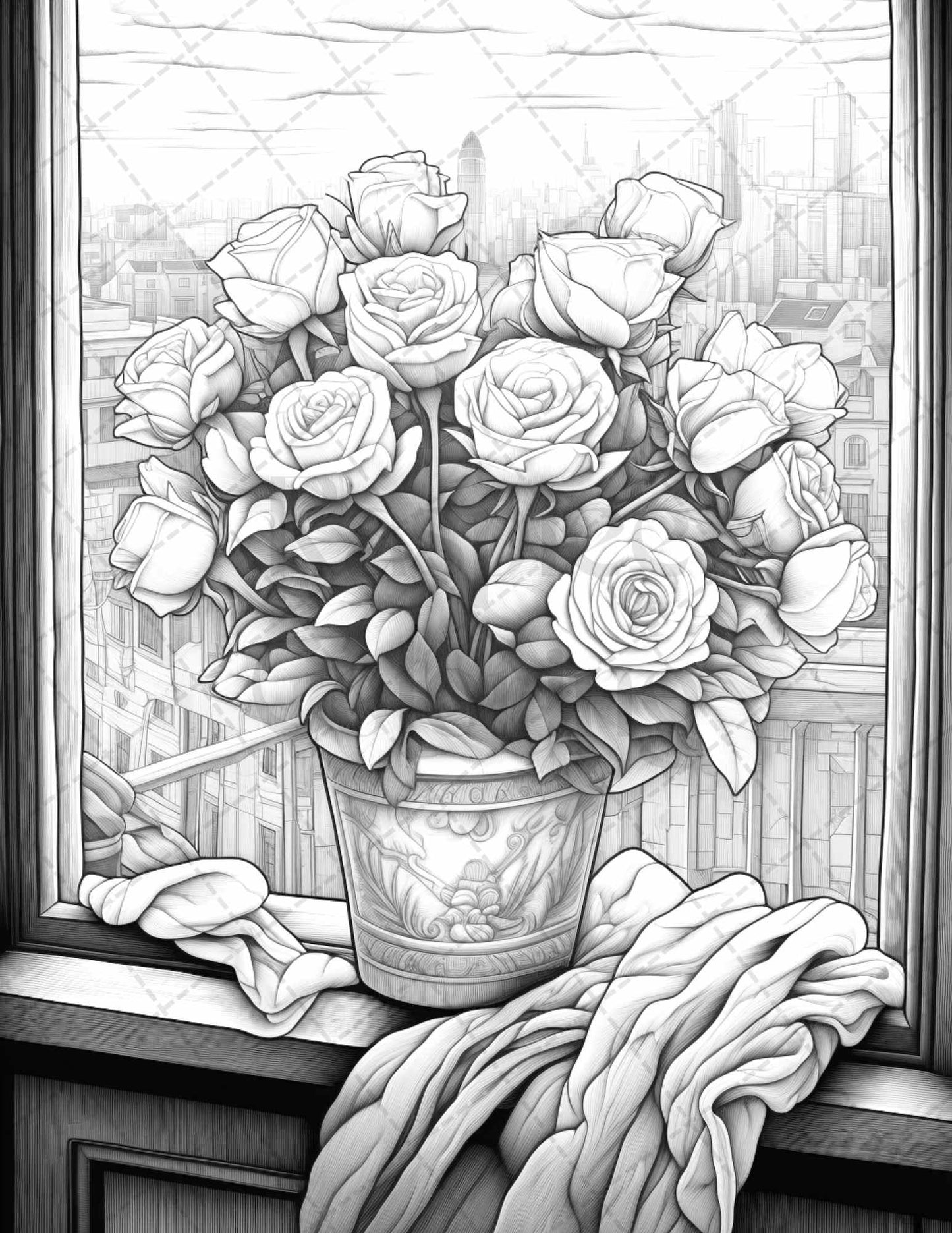 40 Captivating Roses Grayscale Coloring Pages Printable for Adults, PDF File Instant Download