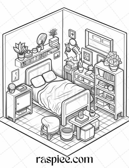 40 Pocket Room Coloring Pages Printable for Adults Kids, PDF File Instant Download