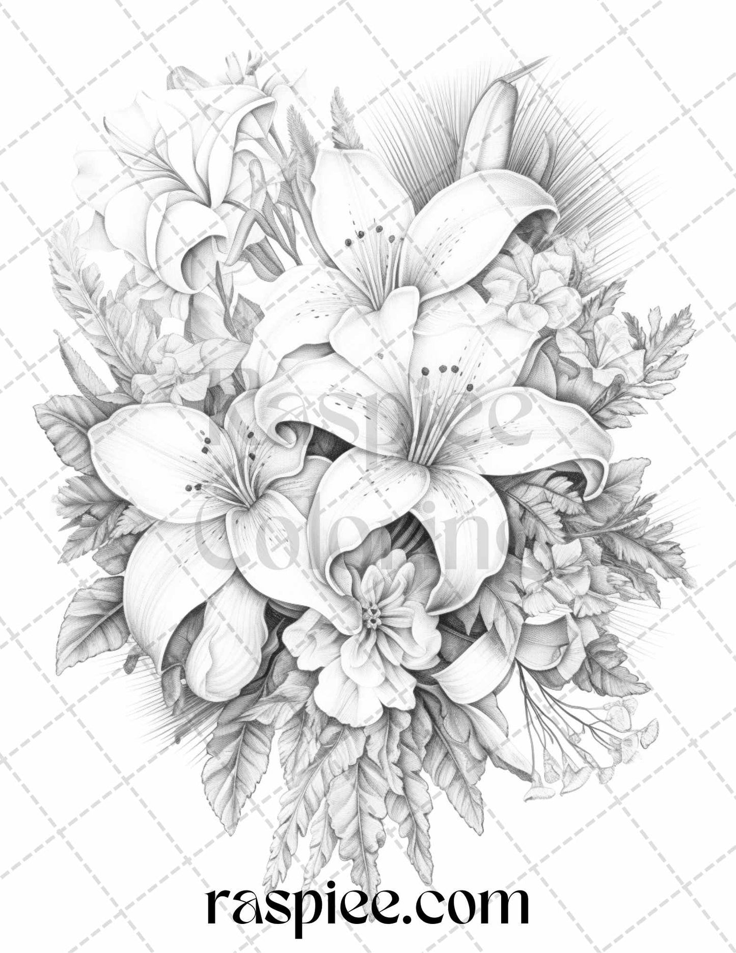 45 Christmas Flowers Grayscale Coloring Pages Printable for Adults, PDF File Instant Download