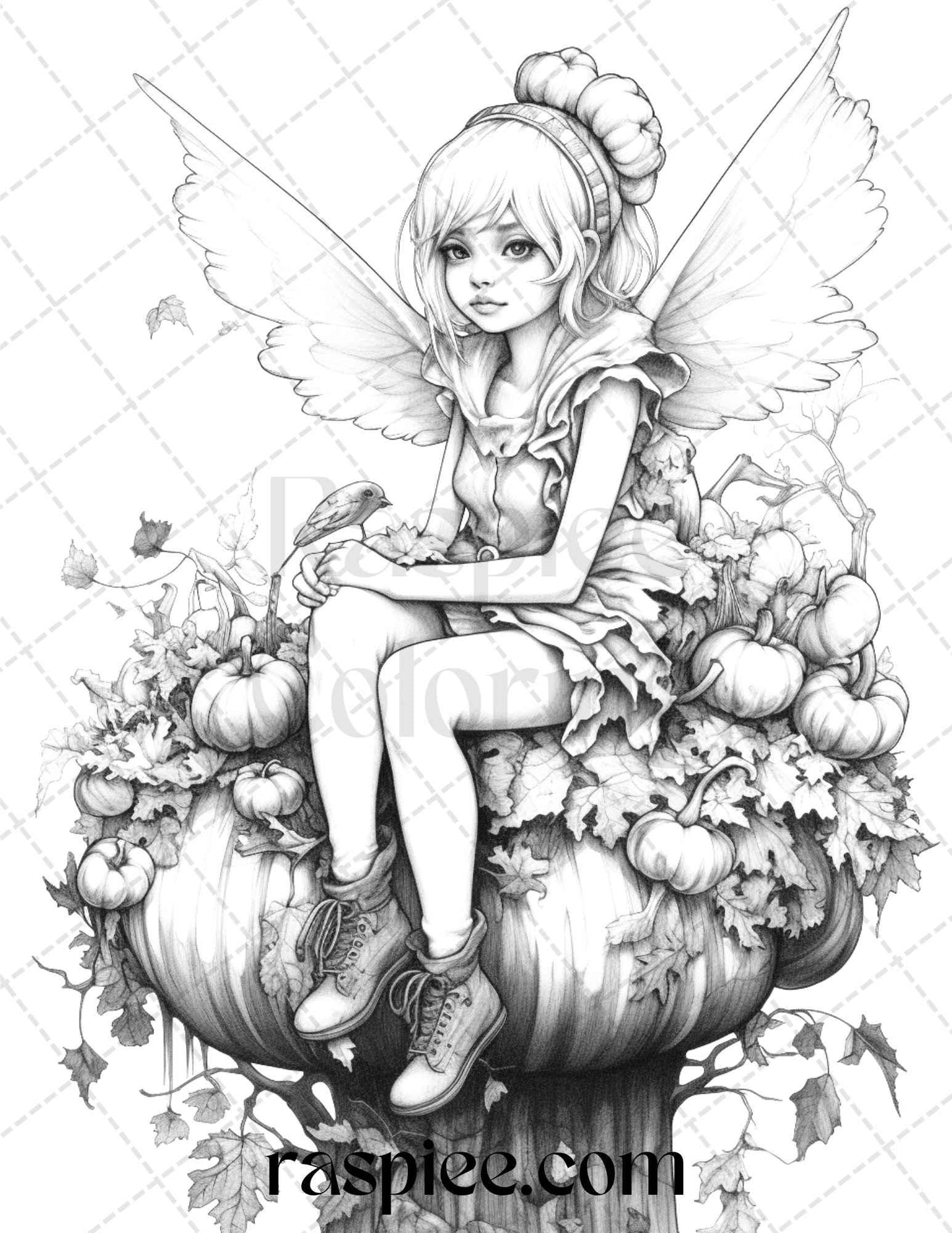 40 Pumpkin Fairy Girls Grayscale Coloring Pages Printable for Adults, PDF File Instant Download