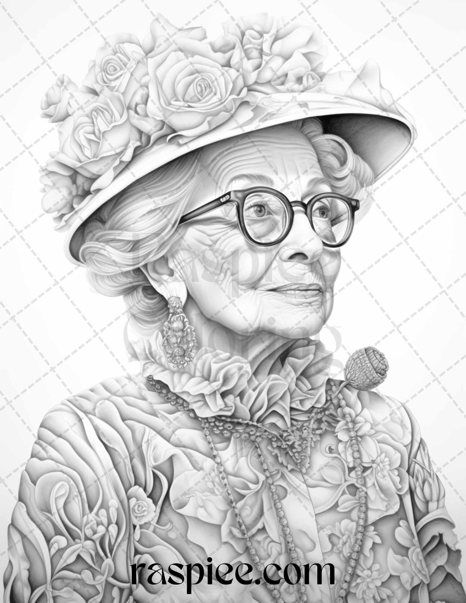 40 Fashionista Grandma Grayscale Coloring Pages Printable for Adults, PDF File Instant Download