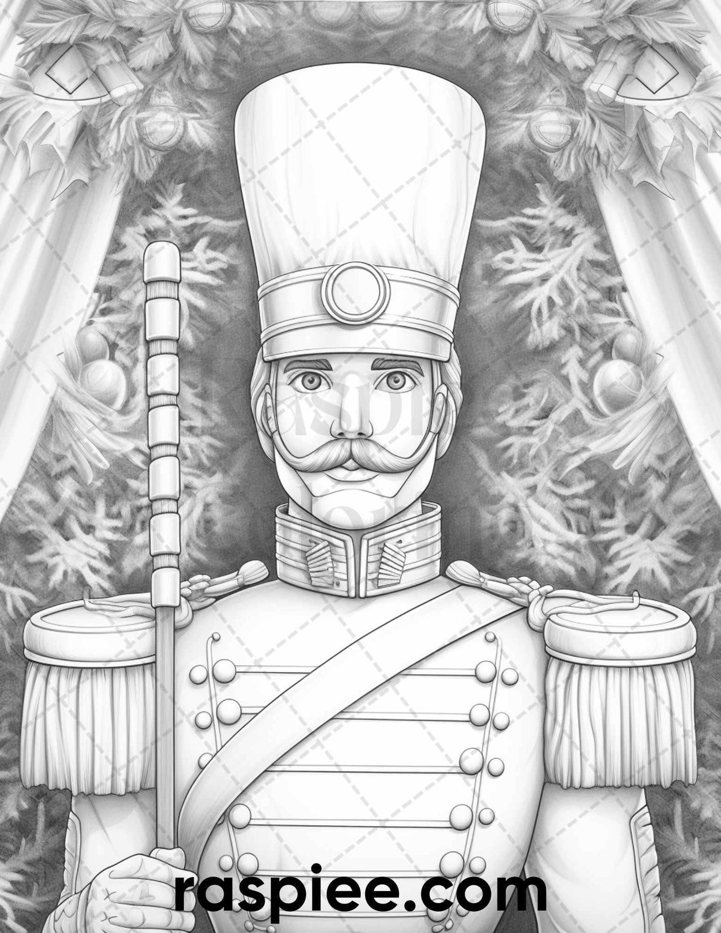 40 Christmas Nutcrackers Grayscale Coloring Pages for Adults, Printable PDF File Instant Download