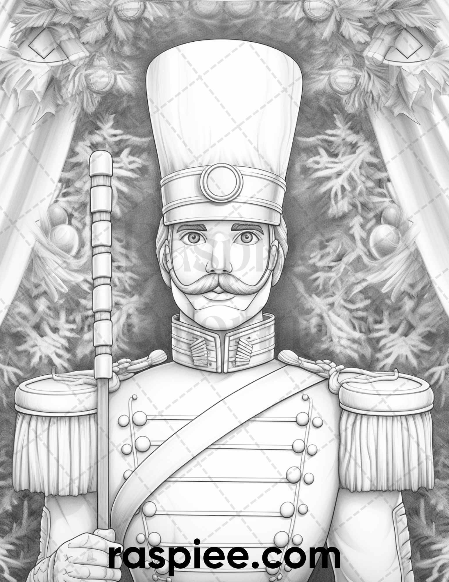 40 Christmas Nutcrackers Grayscale Coloring Pages for Adults, Printable PDF File Instant Download