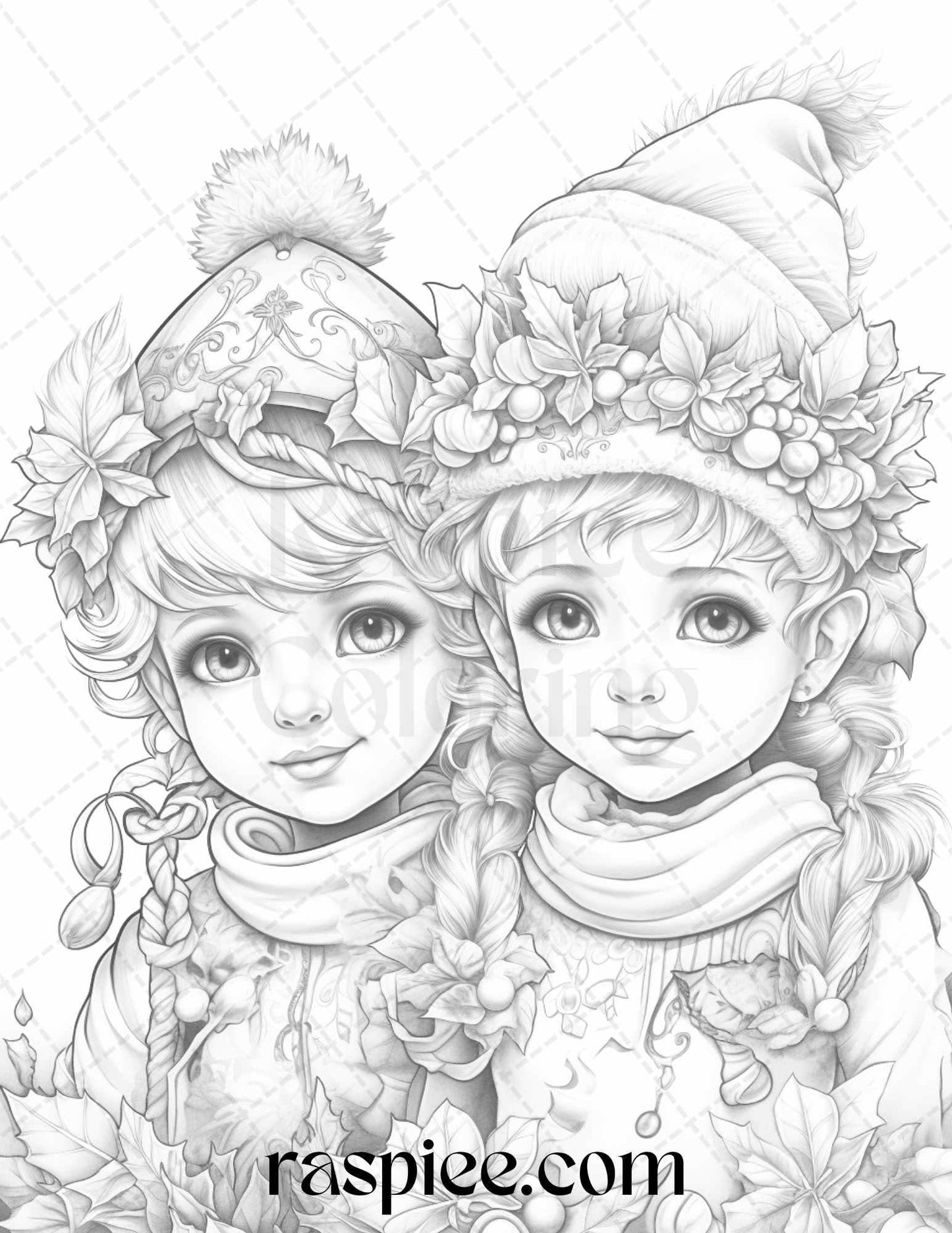 110 Christmas Elves Grayscale Coloring Pages Printable for Adults Kids, PDF File Instant Download