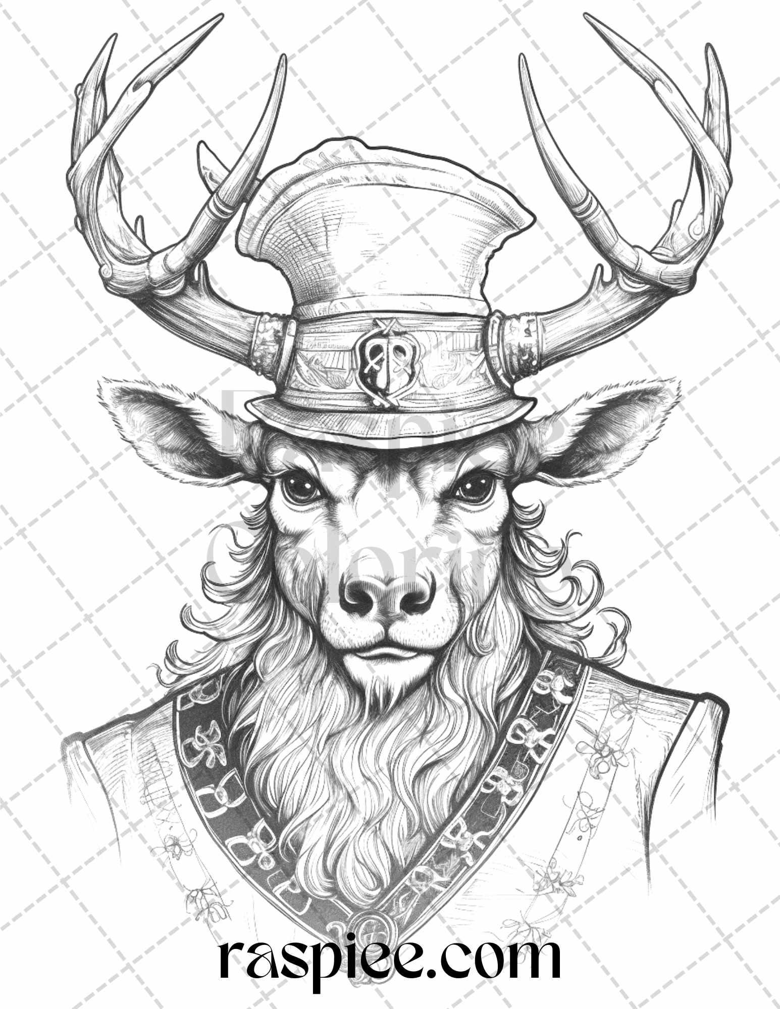 40 Pirate Animals Grayscale Coloring Pages Printable for Adults, PDF File Instant Download