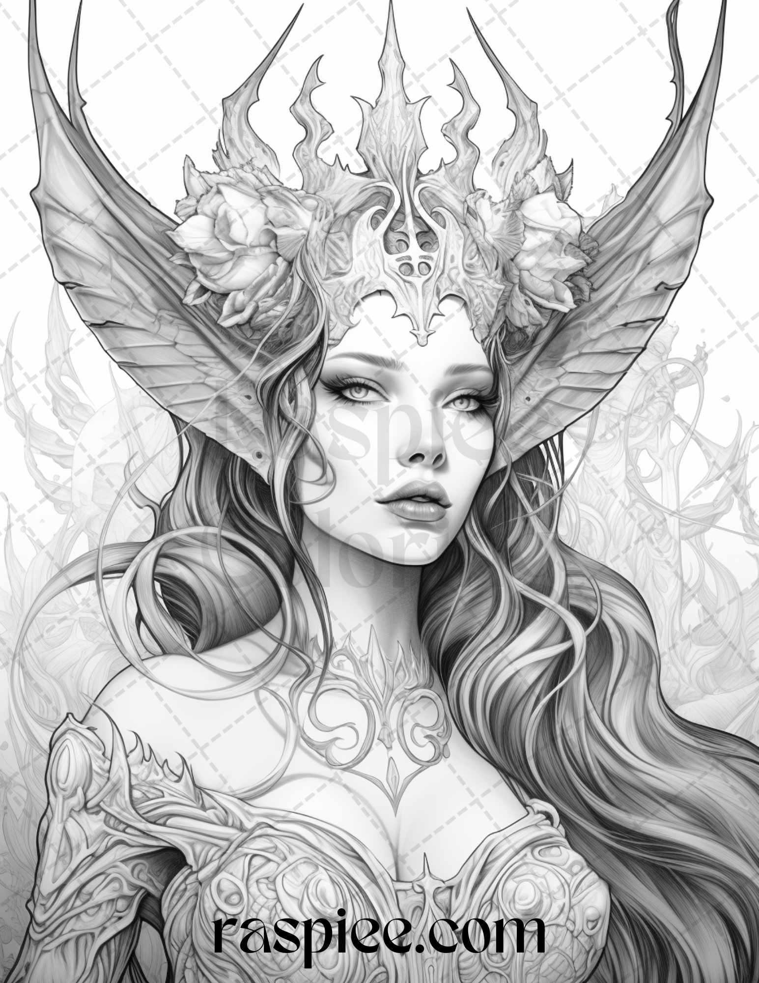 40 Dark Evil Fairy Grayscale Coloring Pages Printable for Adults, PDF File Instant Download