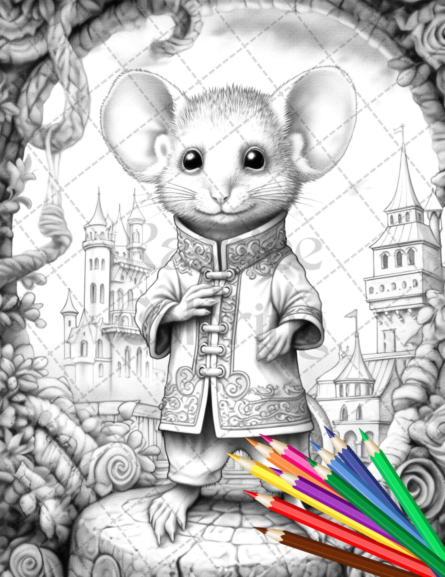 40 Little Mouse Prince Grayscale Coloring Pages Printable for Adults, PDF File Instant Download