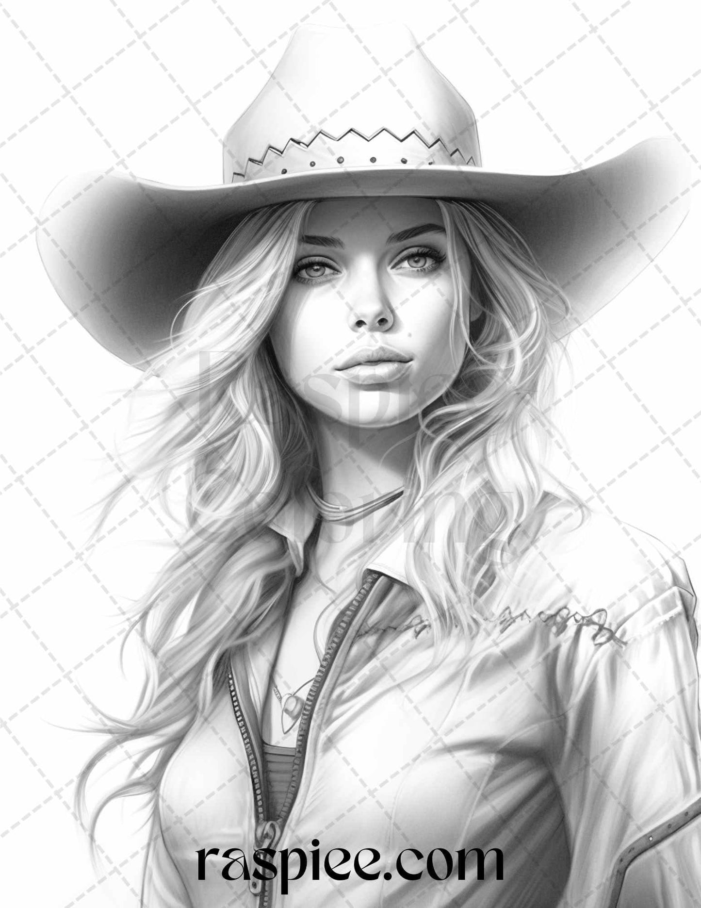 40 Beautiful Cowgirls Grayscale Coloring Pages Printable for Adults, PDF File Instant Download