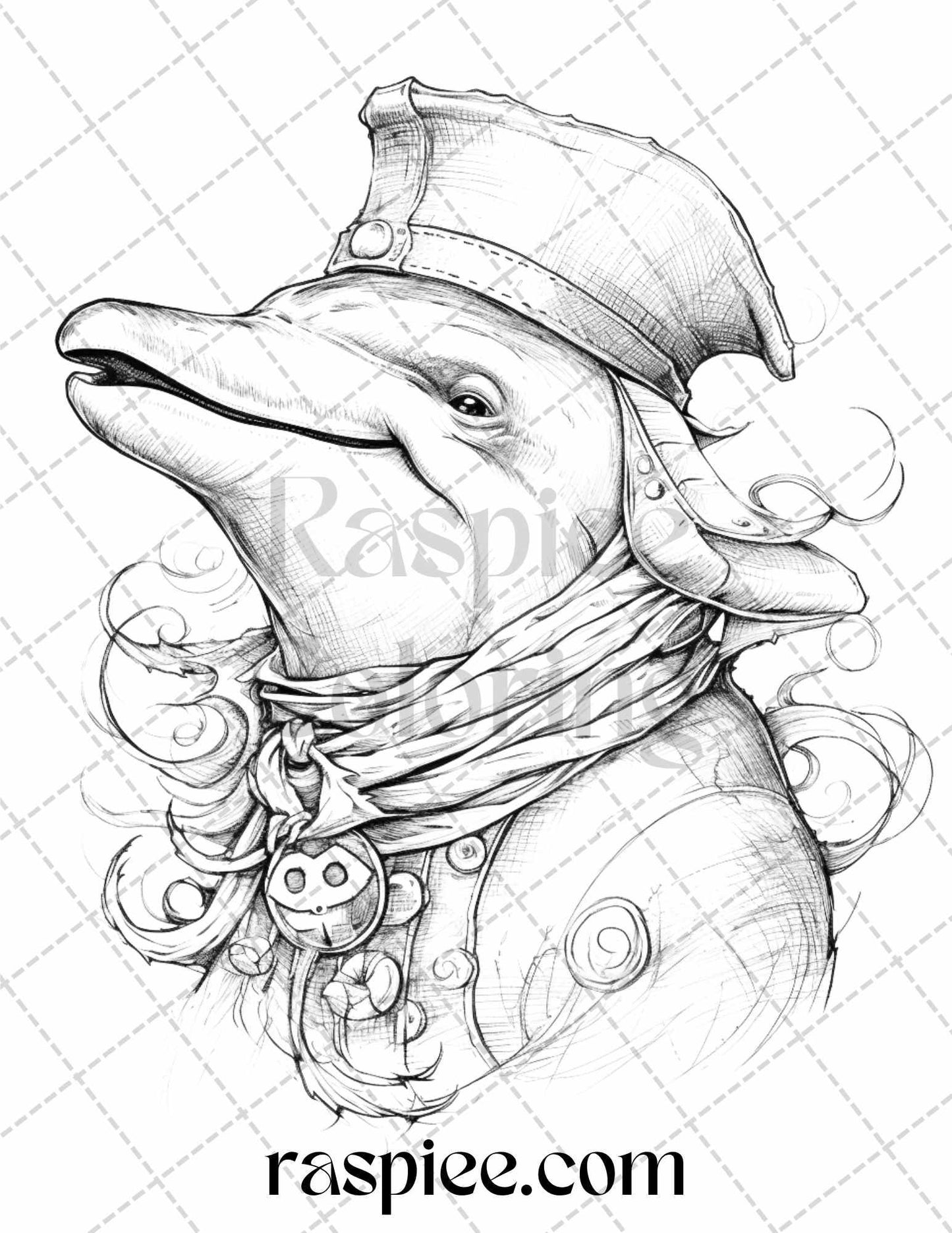 40 Pirate Animals Grayscale Coloring Pages Printable for Adults, PDF File Instant Download