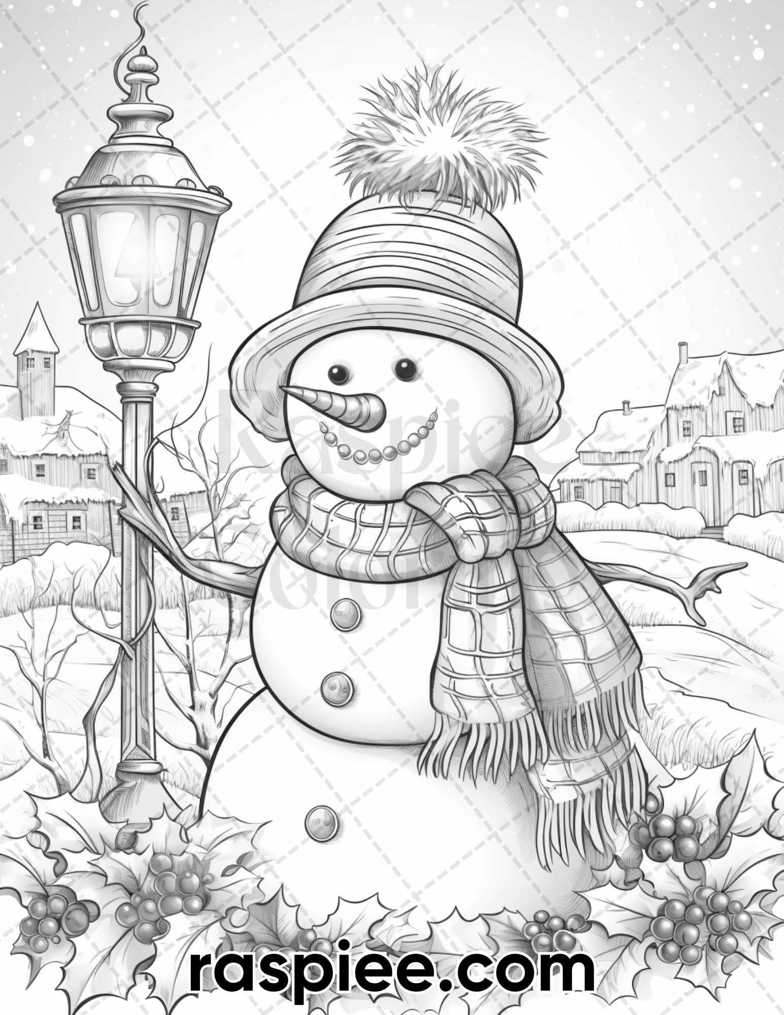 40 Chistmas Snowman Grayscale Coloring Pages for Adults, Printable PDF Instant Download