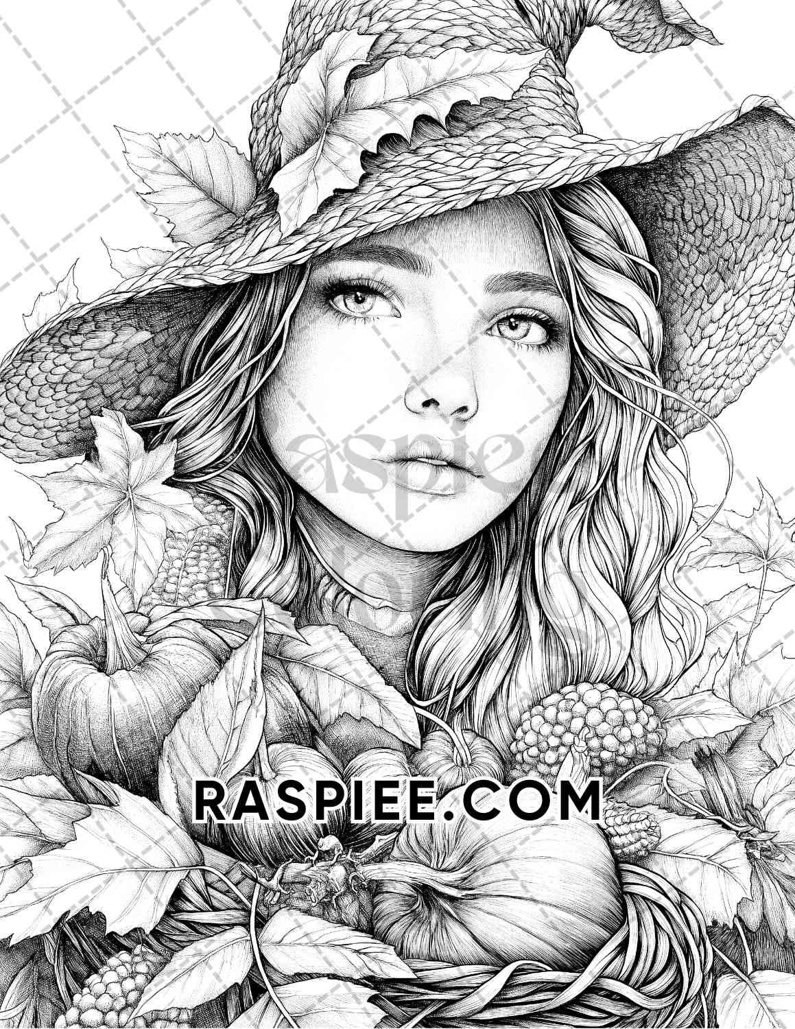 Autumn Beauties Portrait Adult Coloring Pages Printable PDF Instant Download