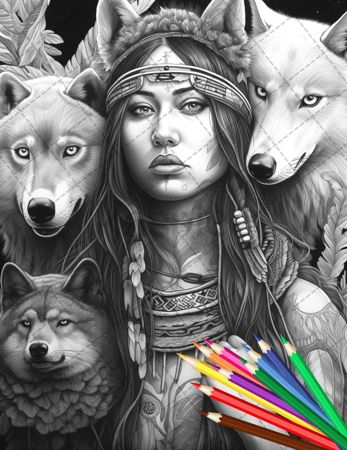 30 Native American Girls Printable Coloring Pages for Adult, Native American Culture Grayscale Coloring Book, Printable PDF File Download