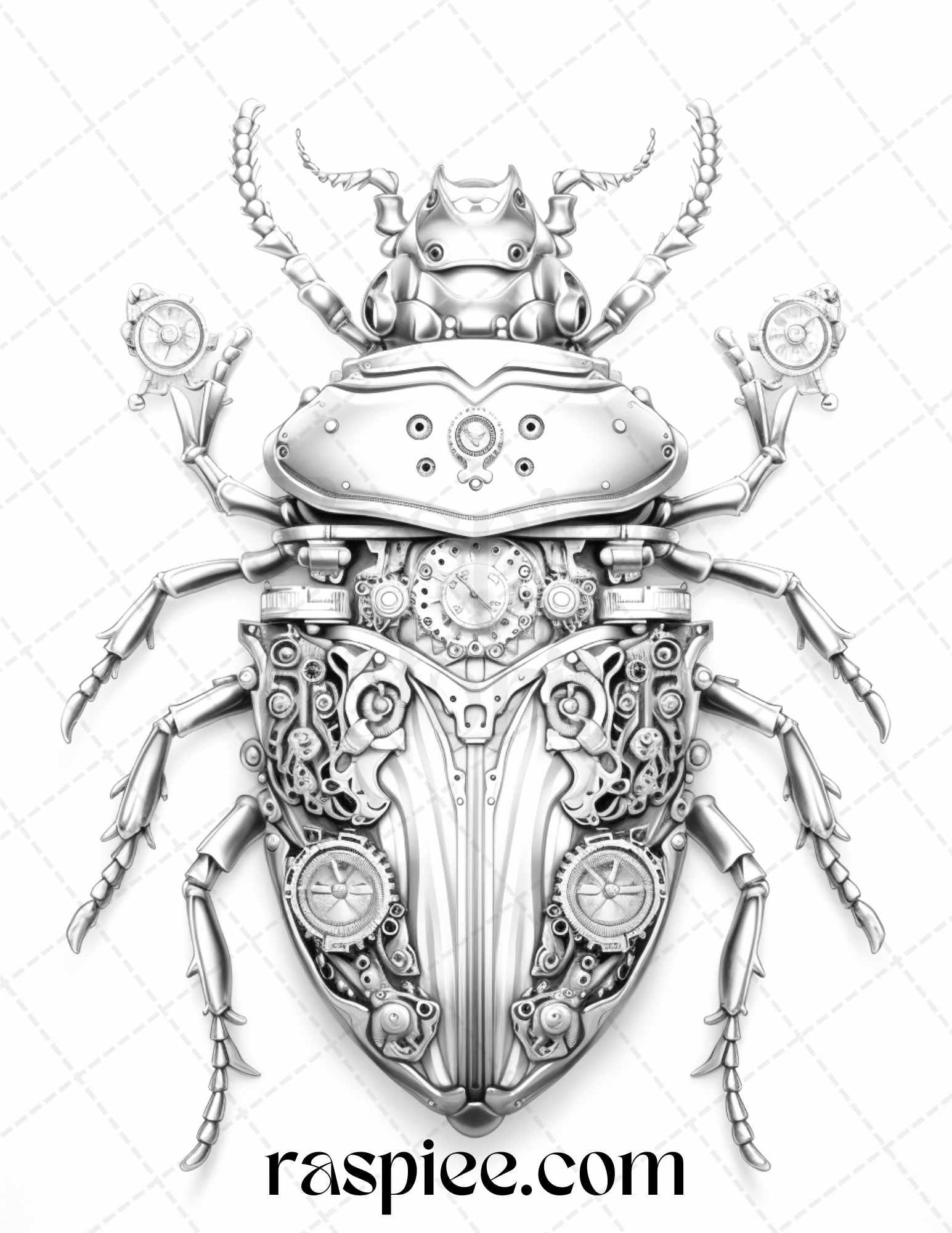 42 Steampunk Bugs Grayscale Coloring Pages Printable for Adults, PDF File Instant Download