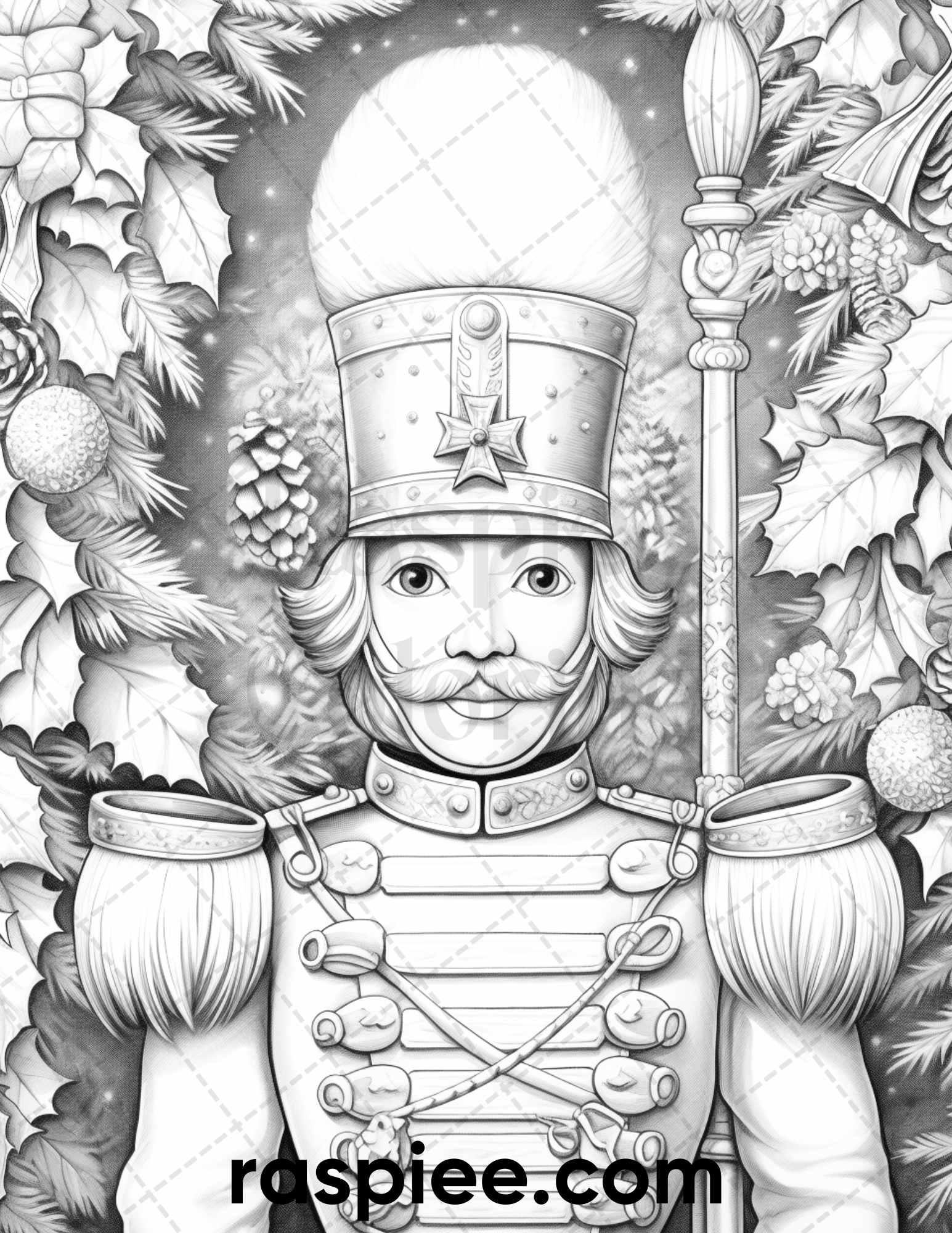 40 Christmas Nutcrackers Grayscale Coloring Pages for Adults, Printable PDF File Instant Download