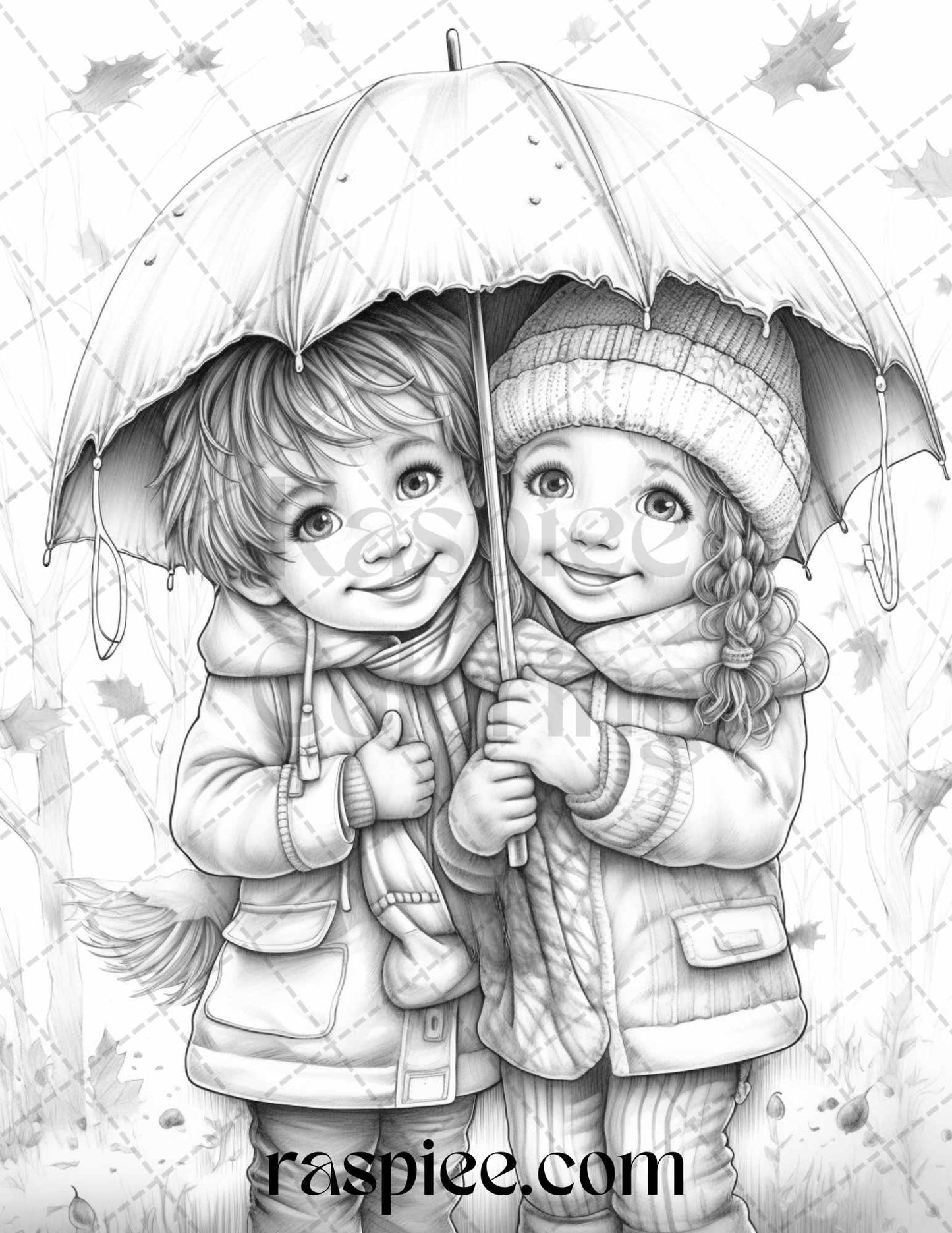 40 Rainy Autumn Day Grayscale Coloring Pages Printable for Adults and Kids, PDF File Instant Download