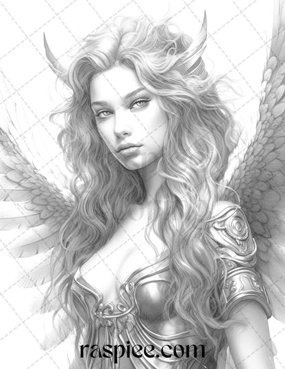 42 Enchanting Angels Grayscale Coloring Pages Printable for Adults, PDF File Instant Download