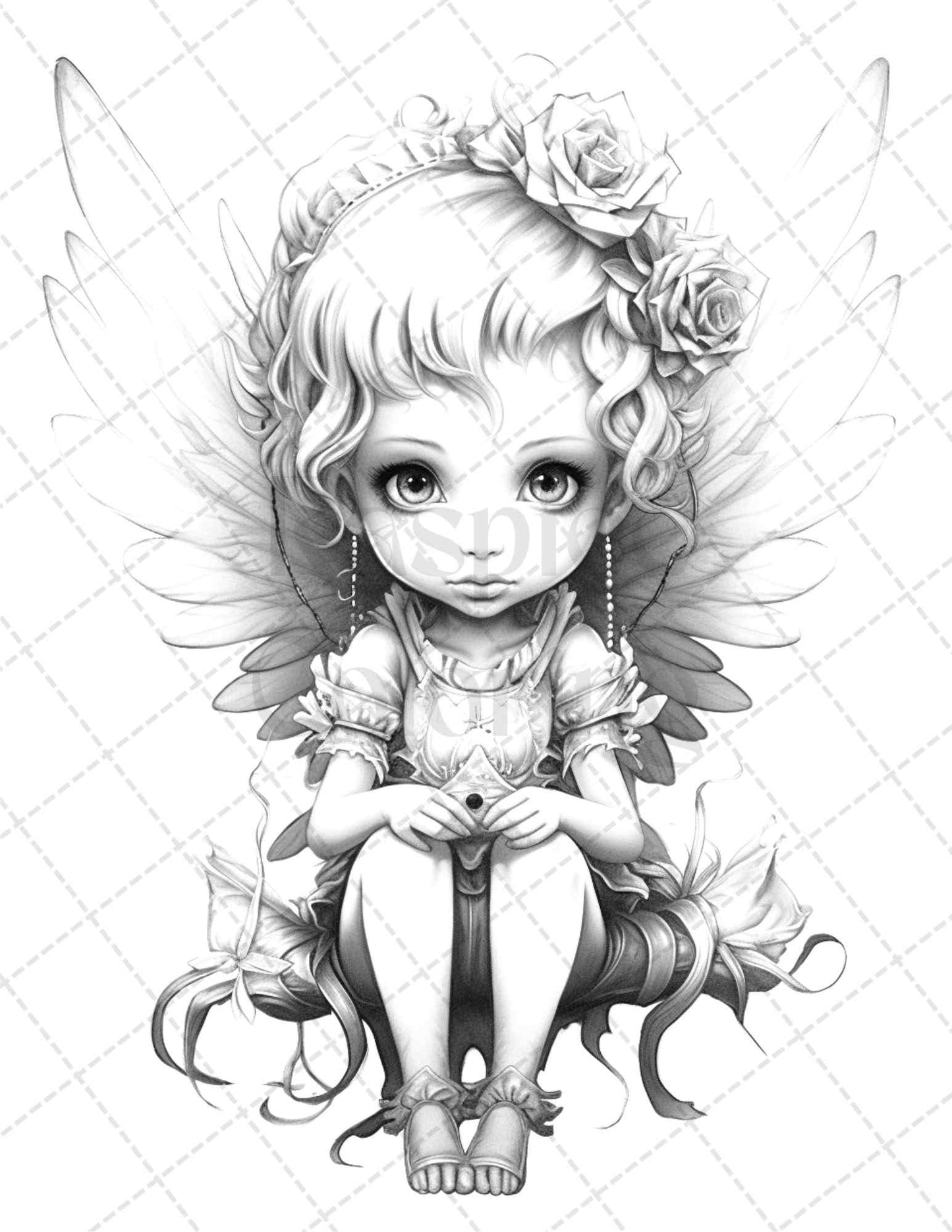 45 Adorable Chibi Fairy Grayscale Coloring Pages Printable for Adults, PDF File Instant Download