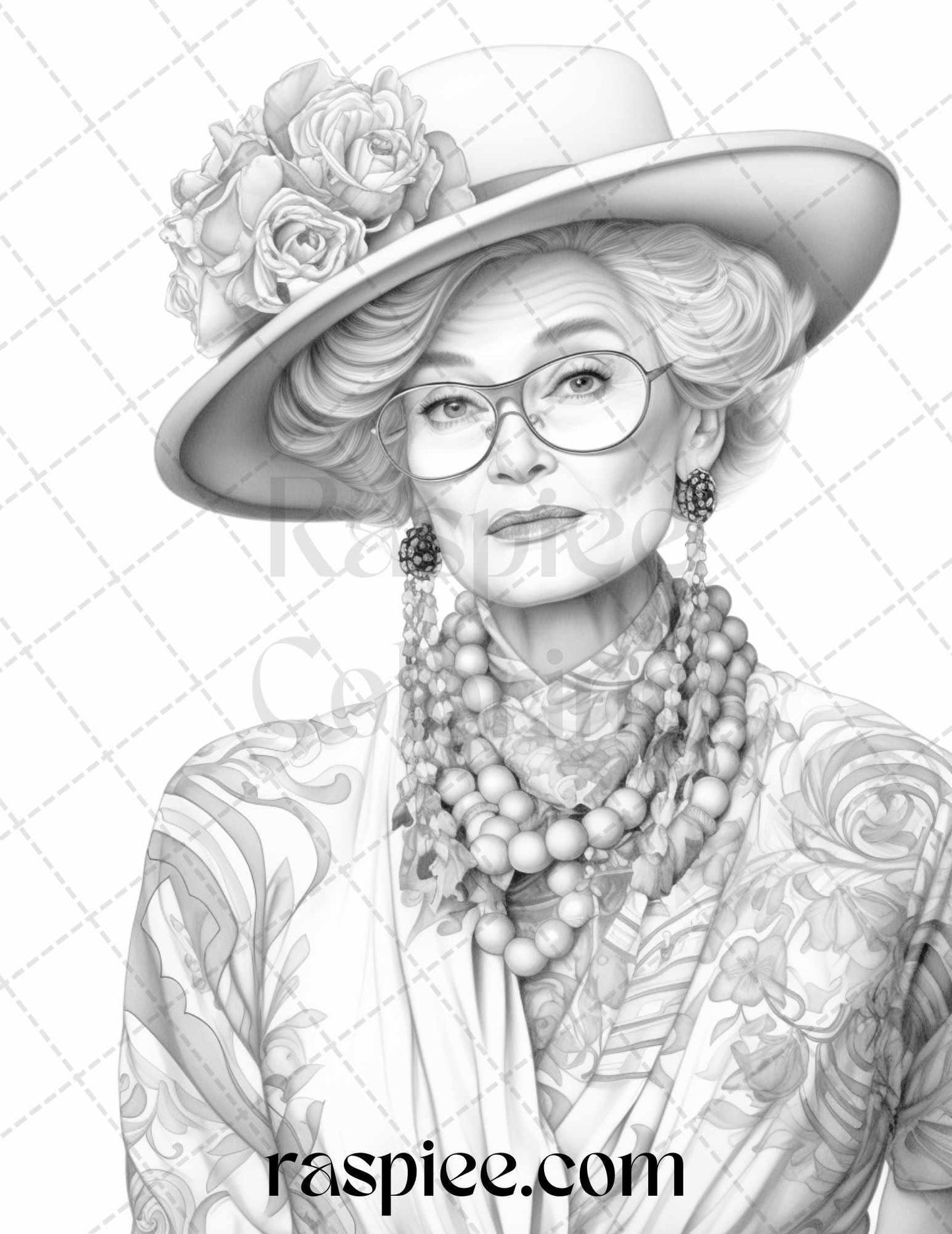 40 Fashionista Grandma Grayscale Coloring Pages Printable for Adults, PDF File Instant Download