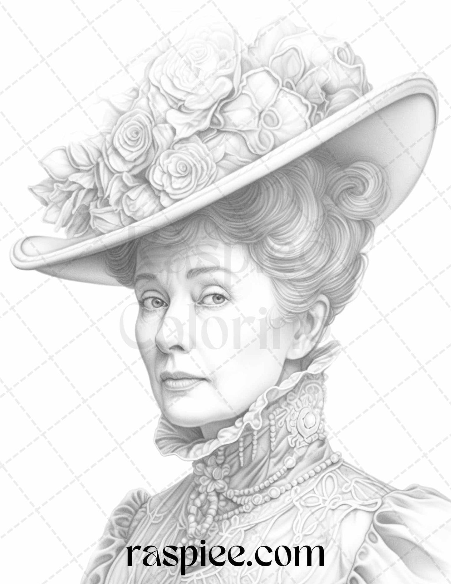 50 Victorian Grandma Grayscale Coloring Pages Printable for Adults, PDF File Instant Download