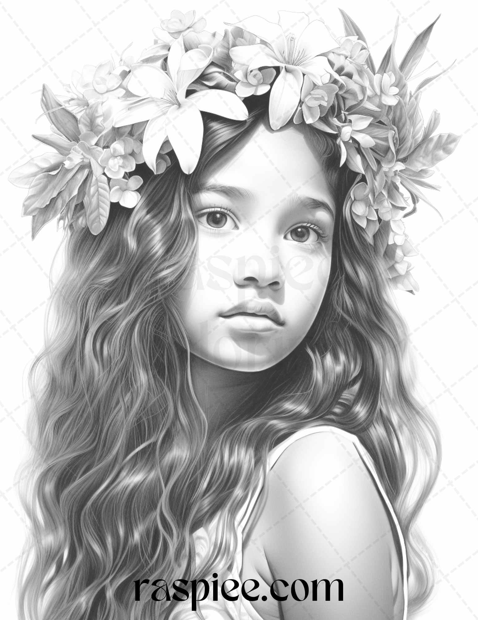 40 Hawaiian Girls Grayscale Coloring Pages Printable for Adults, PDF File Instant Download