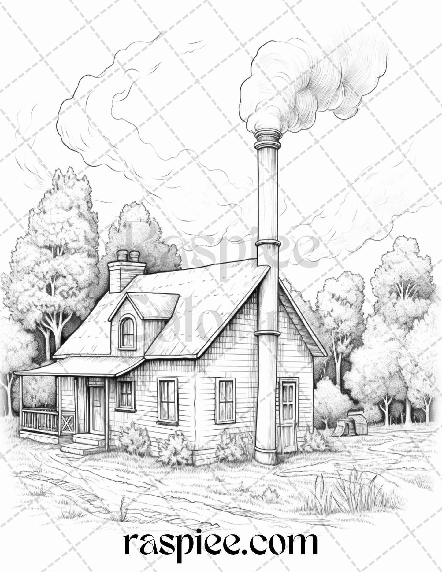 40 Farmstead Serenity Grayscale Coloring Pages Printable for Adults, PDF File Instant Download