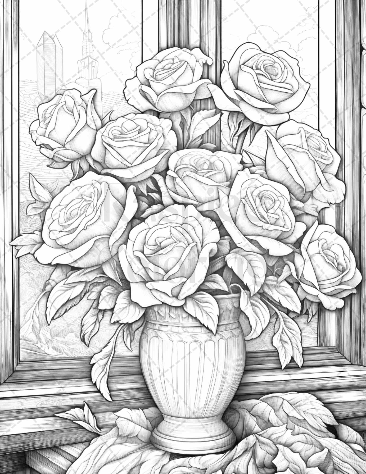 40 Captivating Roses Grayscale Coloring Pages Printable for Adults, PDF File Instant Download