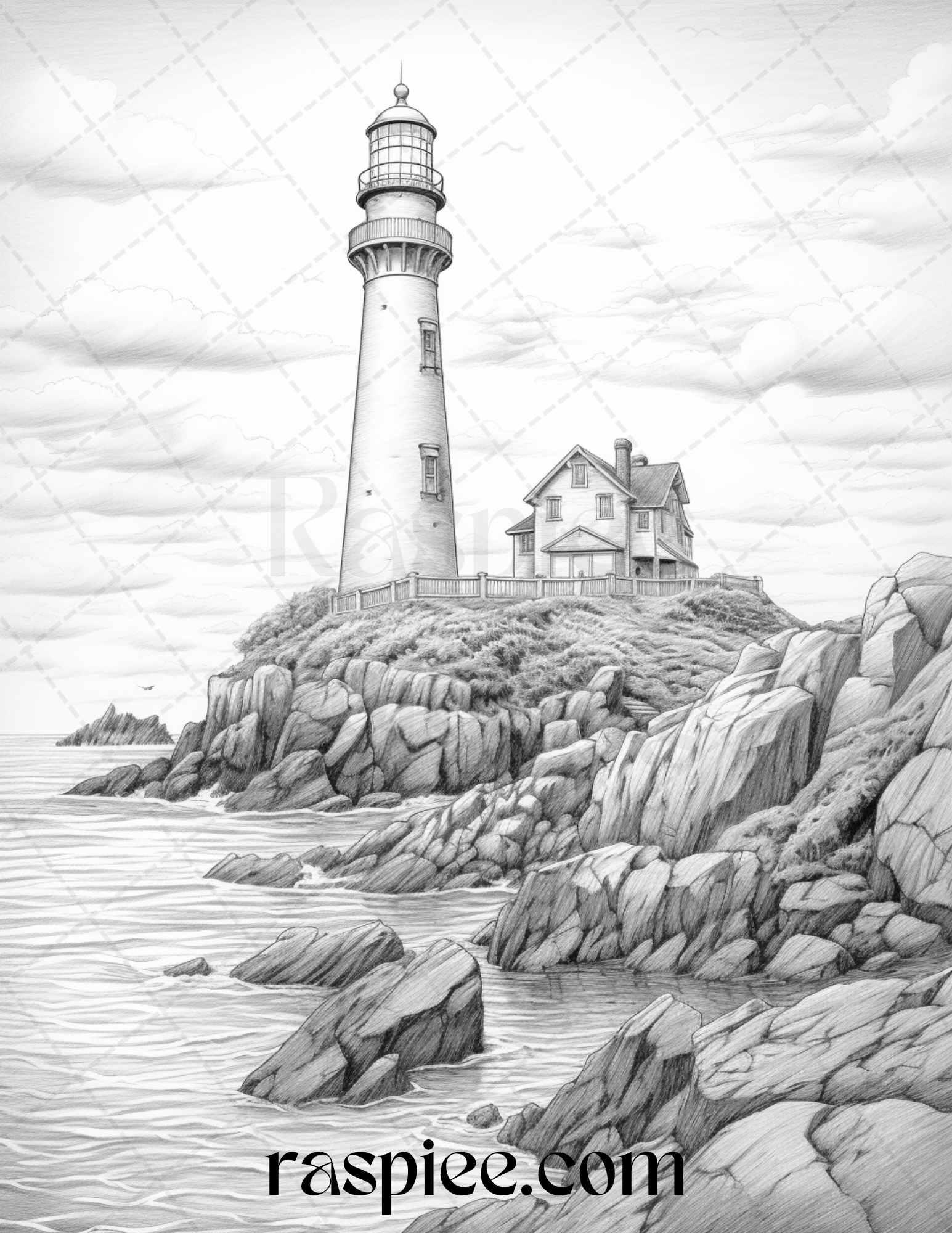 40 Majestic Lighthouses Grayscale Coloring Pages Printable for Adults, PDF File Instant Download