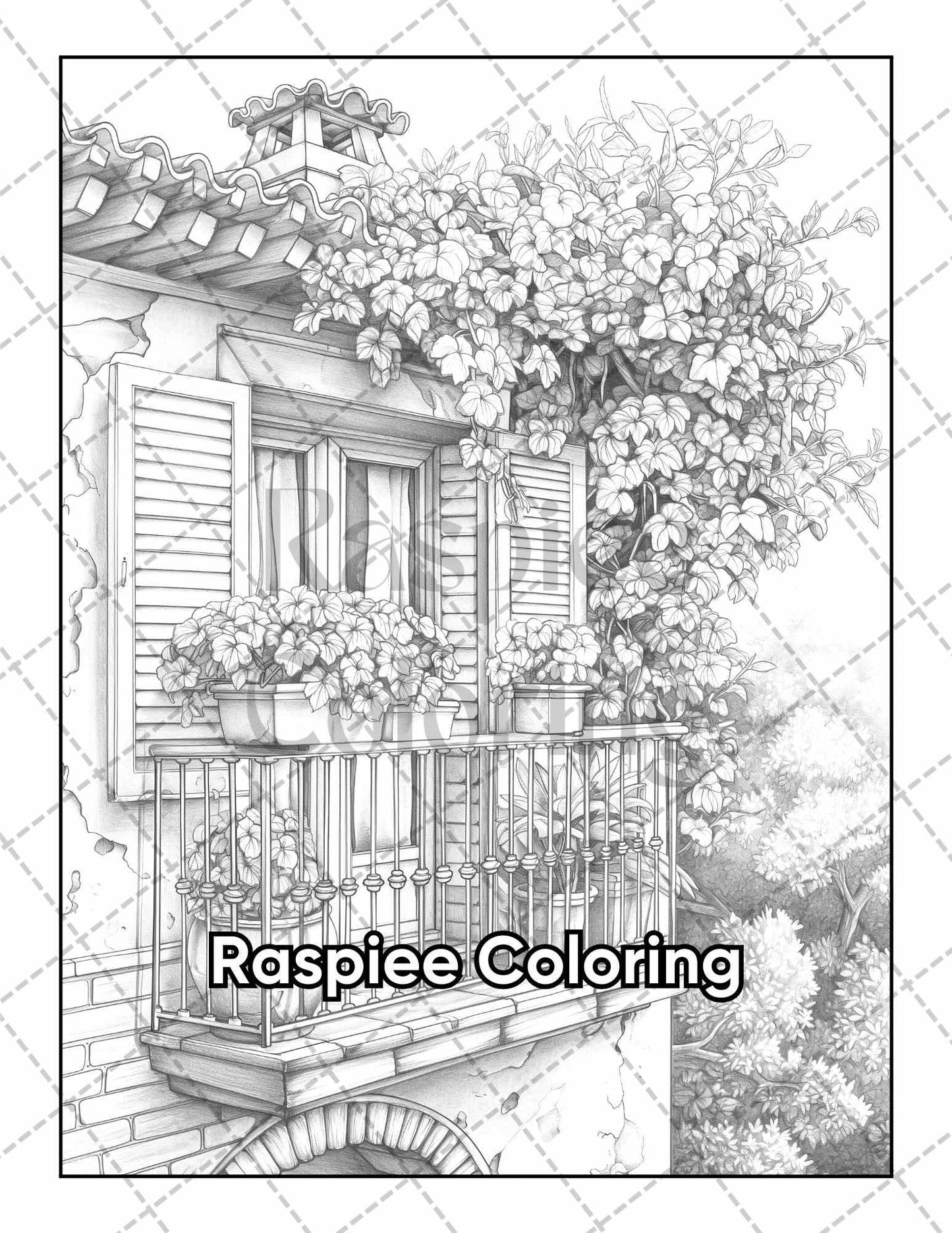 50 Balcony Garden Adult Coloring Pages Printable PDF Instant Download