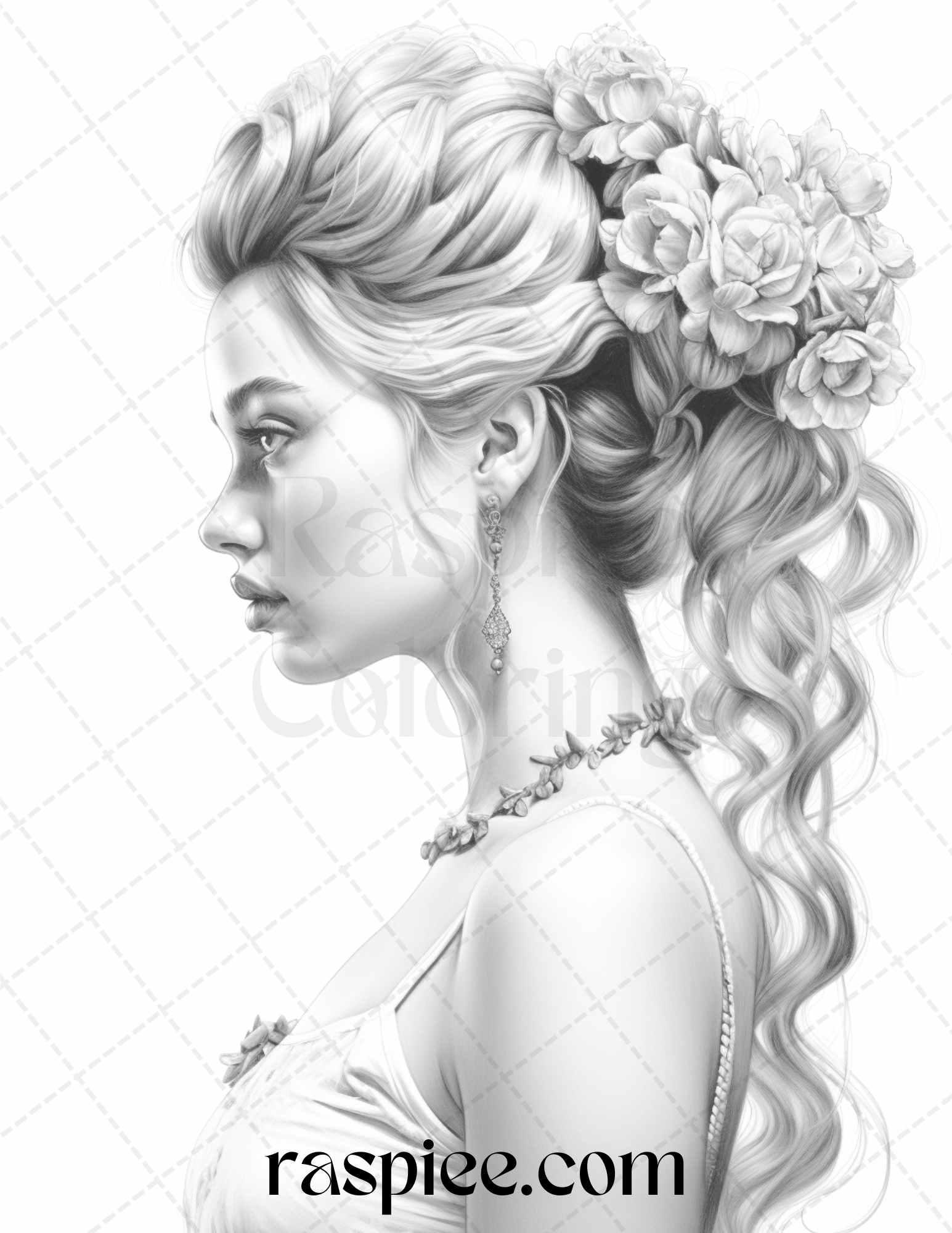 43 Beautiful Hairstyles Grayscale Coloring Pages Printable for Adults, PDF File Instant Download