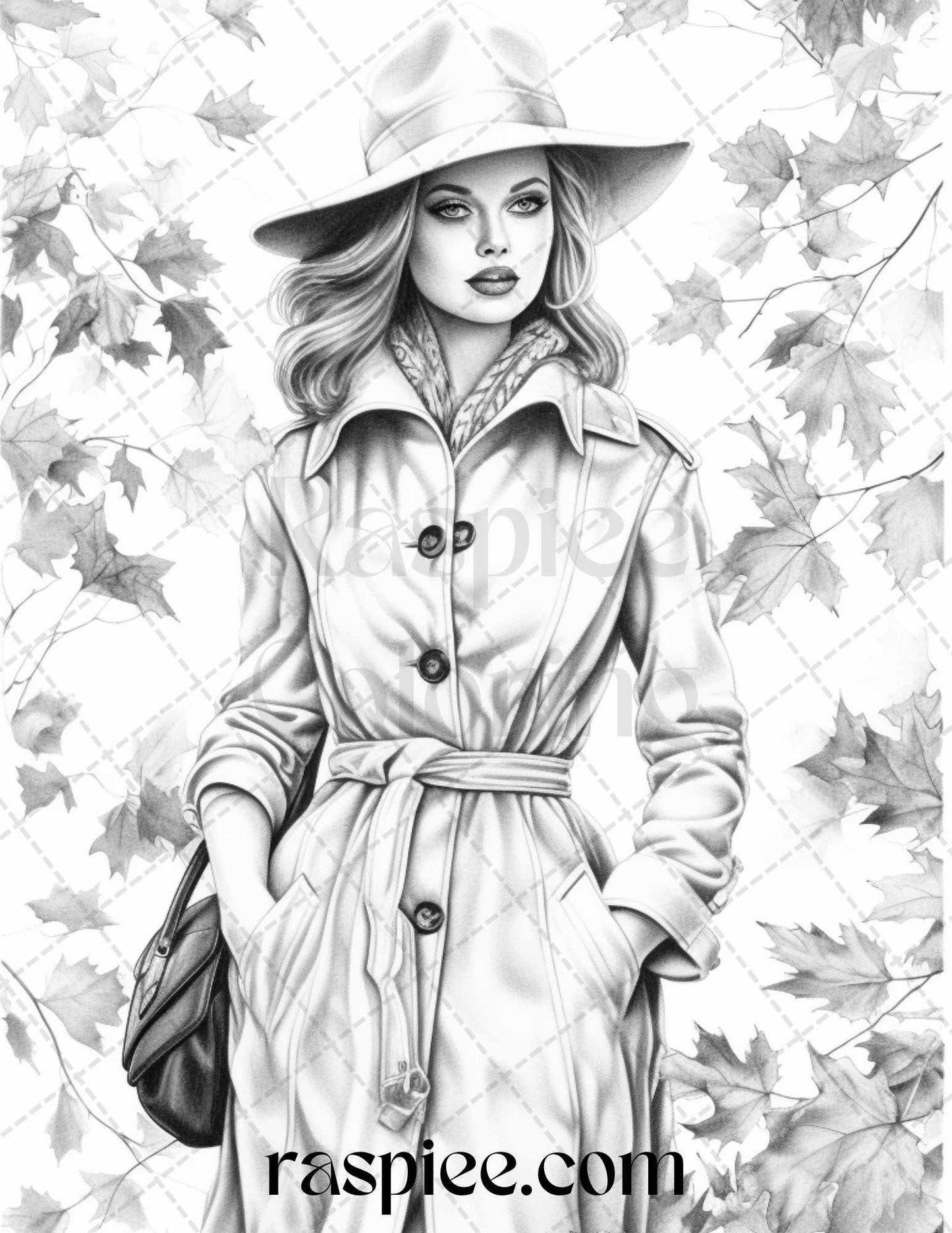 40 Fall Fashion Grayscale Coloring Pages for Adults, Printable PDF File Instant Download