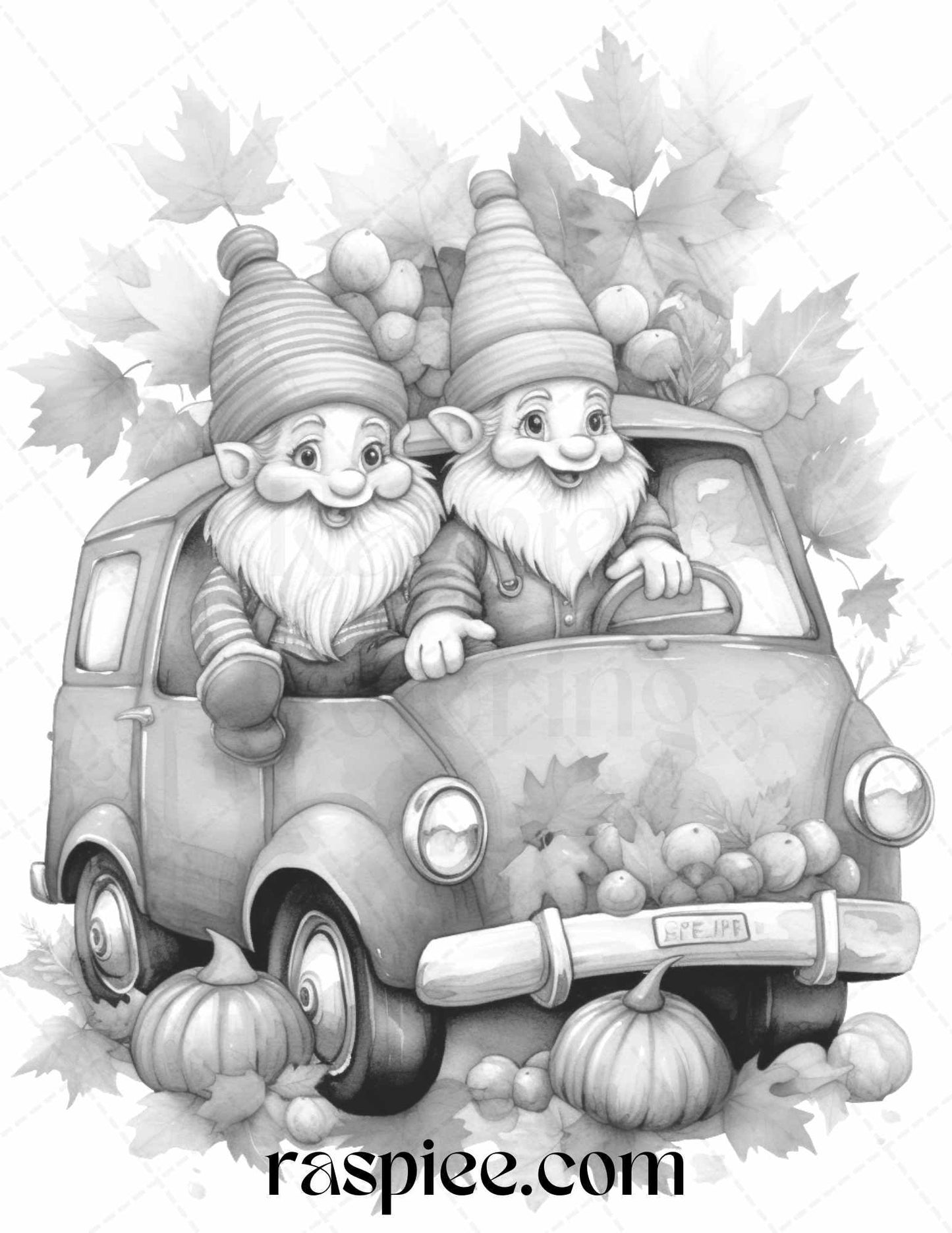 40 Fall Gnomes Grayscale Coloring Pages Printable for Adults Kids, PDF File Instant Download