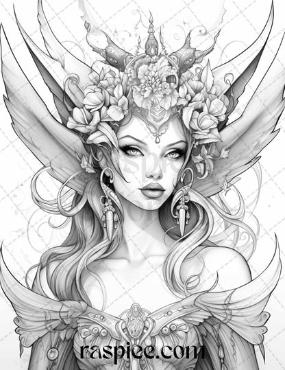 40 Dark Evil Fairy Grayscale Coloring Pages Printable for Adults, PDF File Instant Download