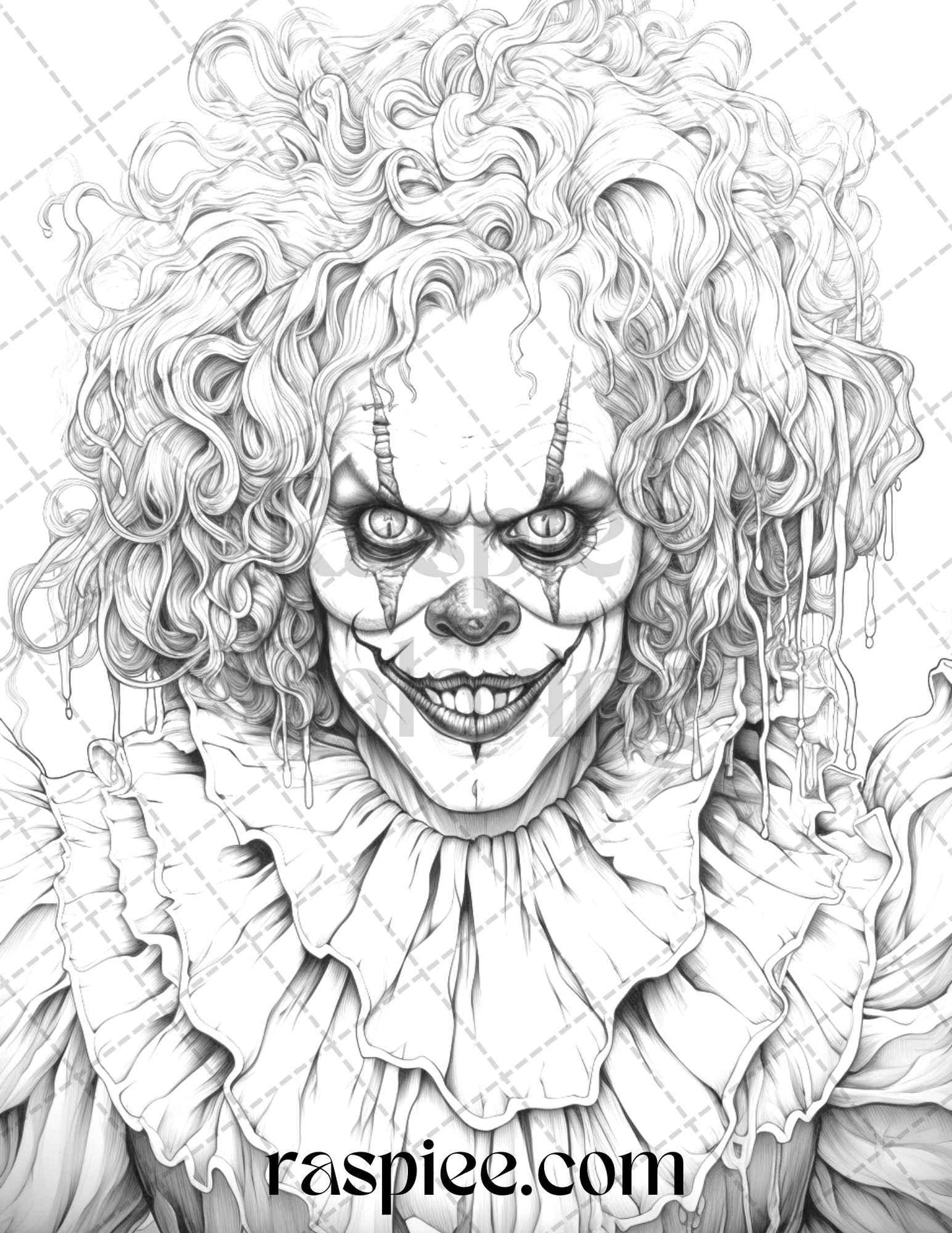 40 Spooky Clowns Grayscale Coloring Pages Printable for Adults, PDF File Instant Download